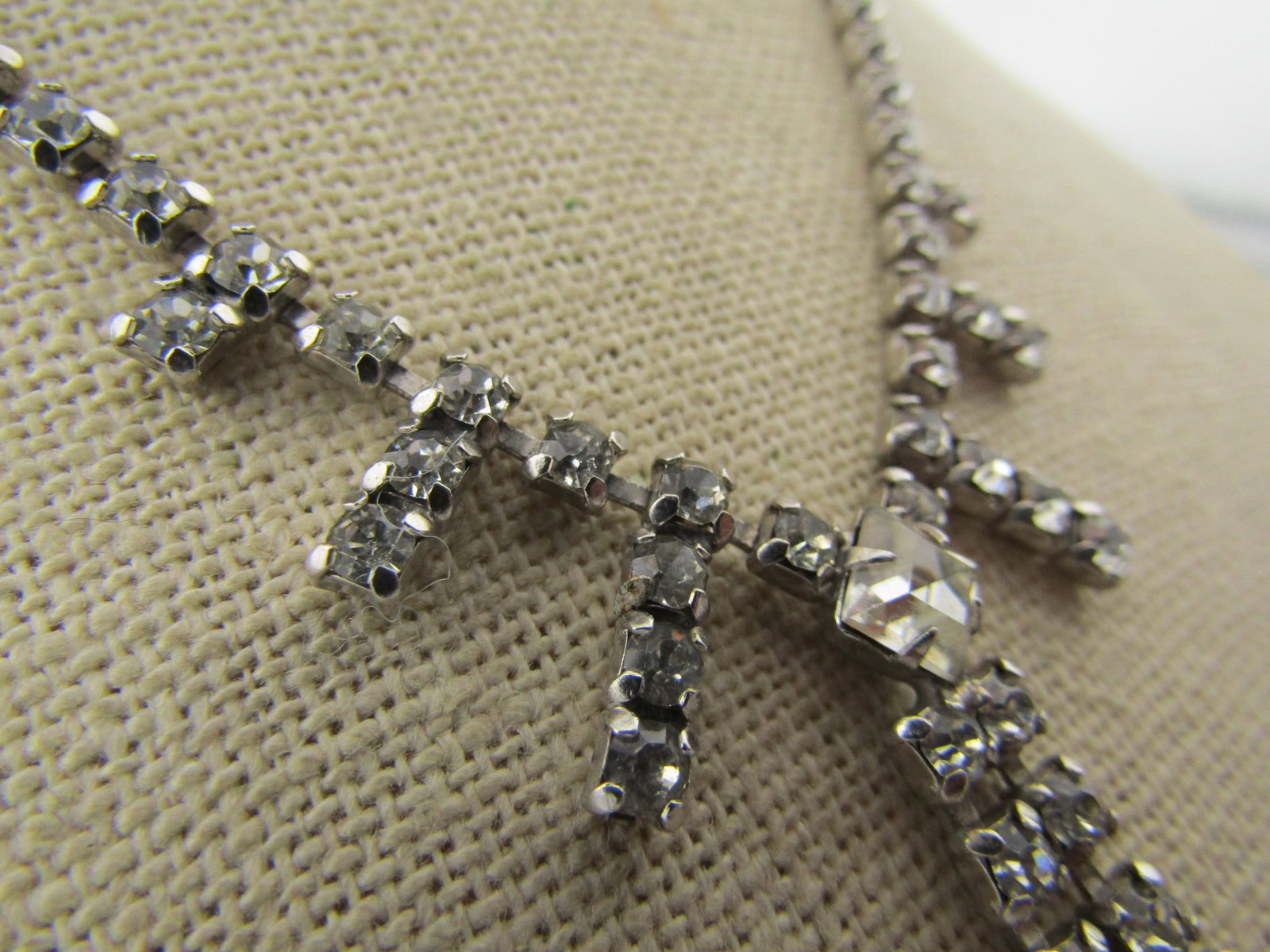 Vintage Clear Rhinestone Drop Necklace, 15", 1950's-1960's - 5