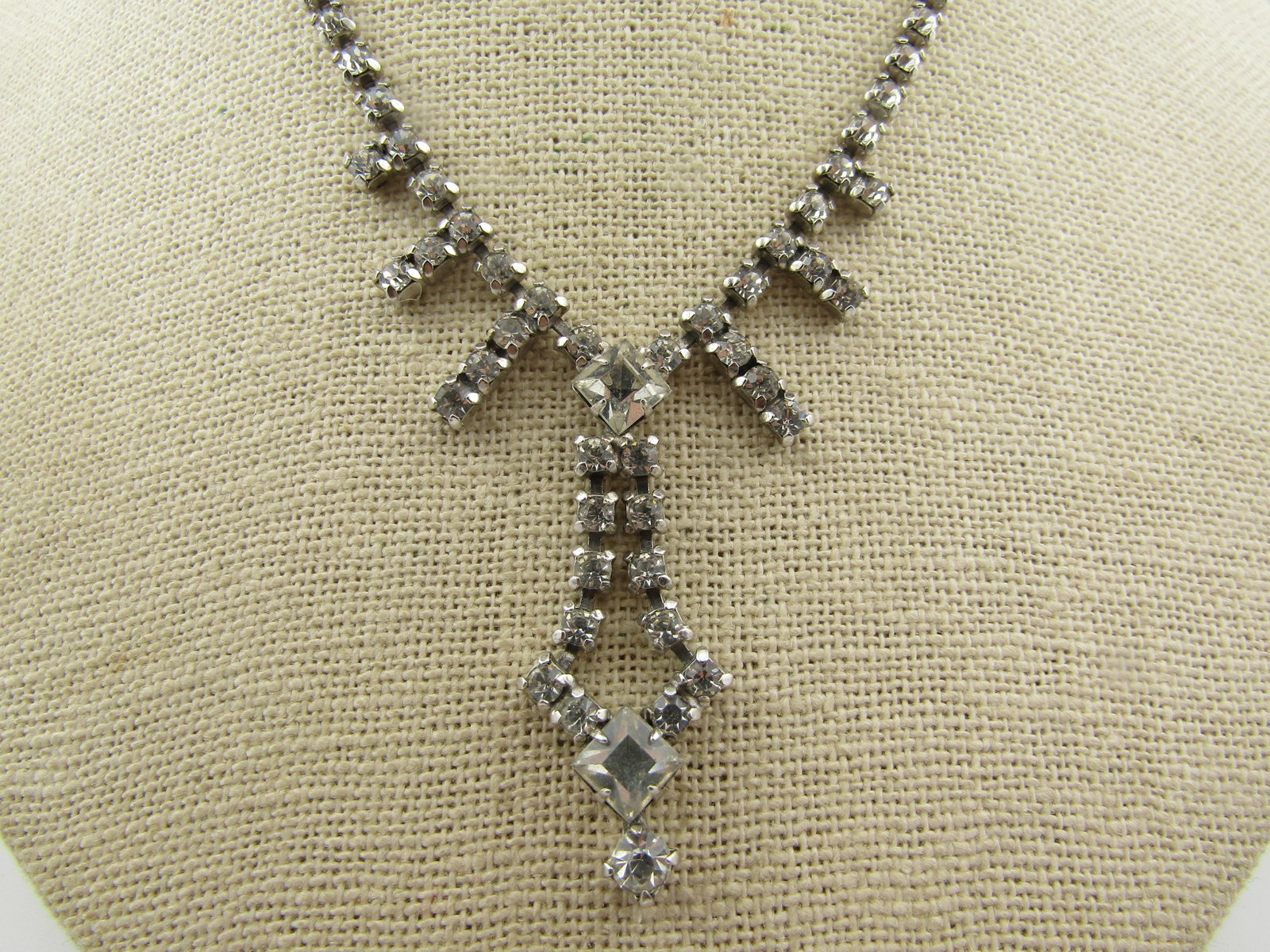 Vintage Clear Rhinestone Drop Necklace, 15", 1950's-1960's - 6