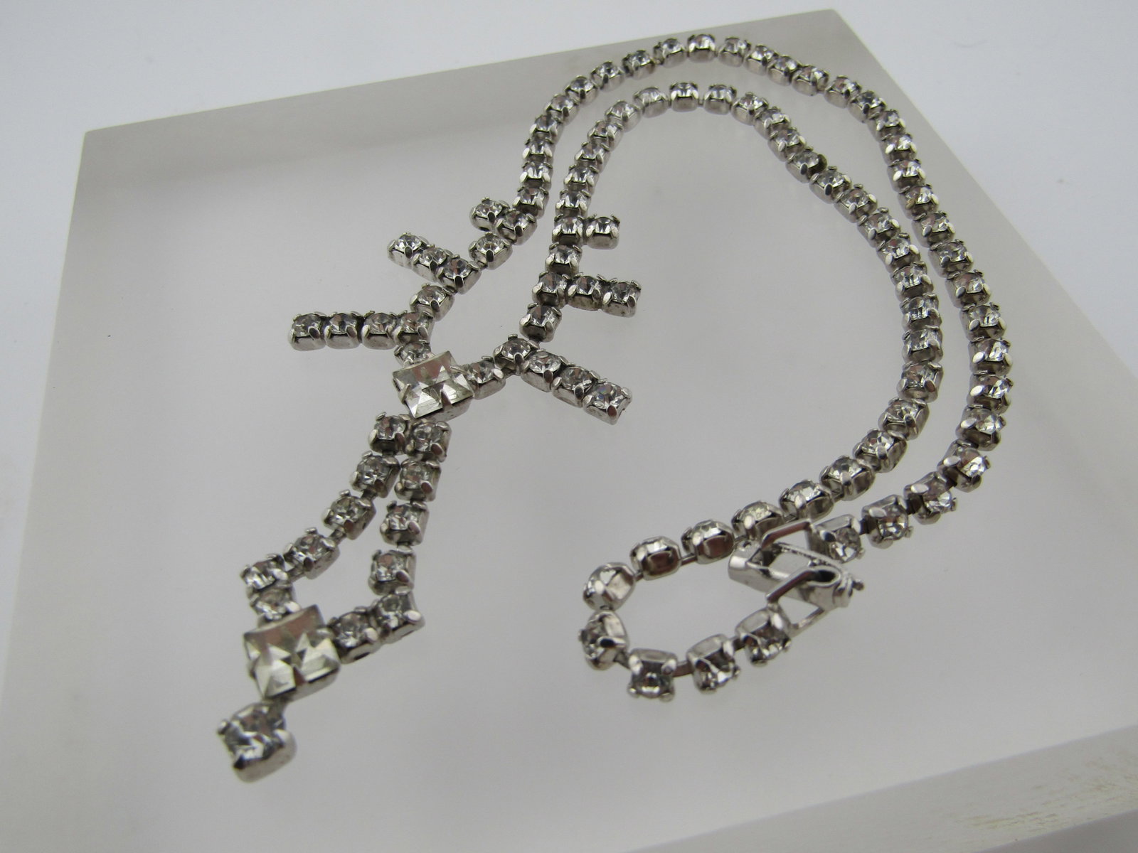Vintage Clear Rhinestone Drop Necklace, 15", 1950's-1960's - 9