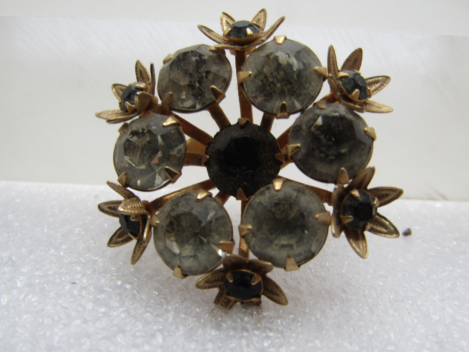 Vintage Black and Clear Rhinestone Floral Brooch, 1940's (1 of 5)
