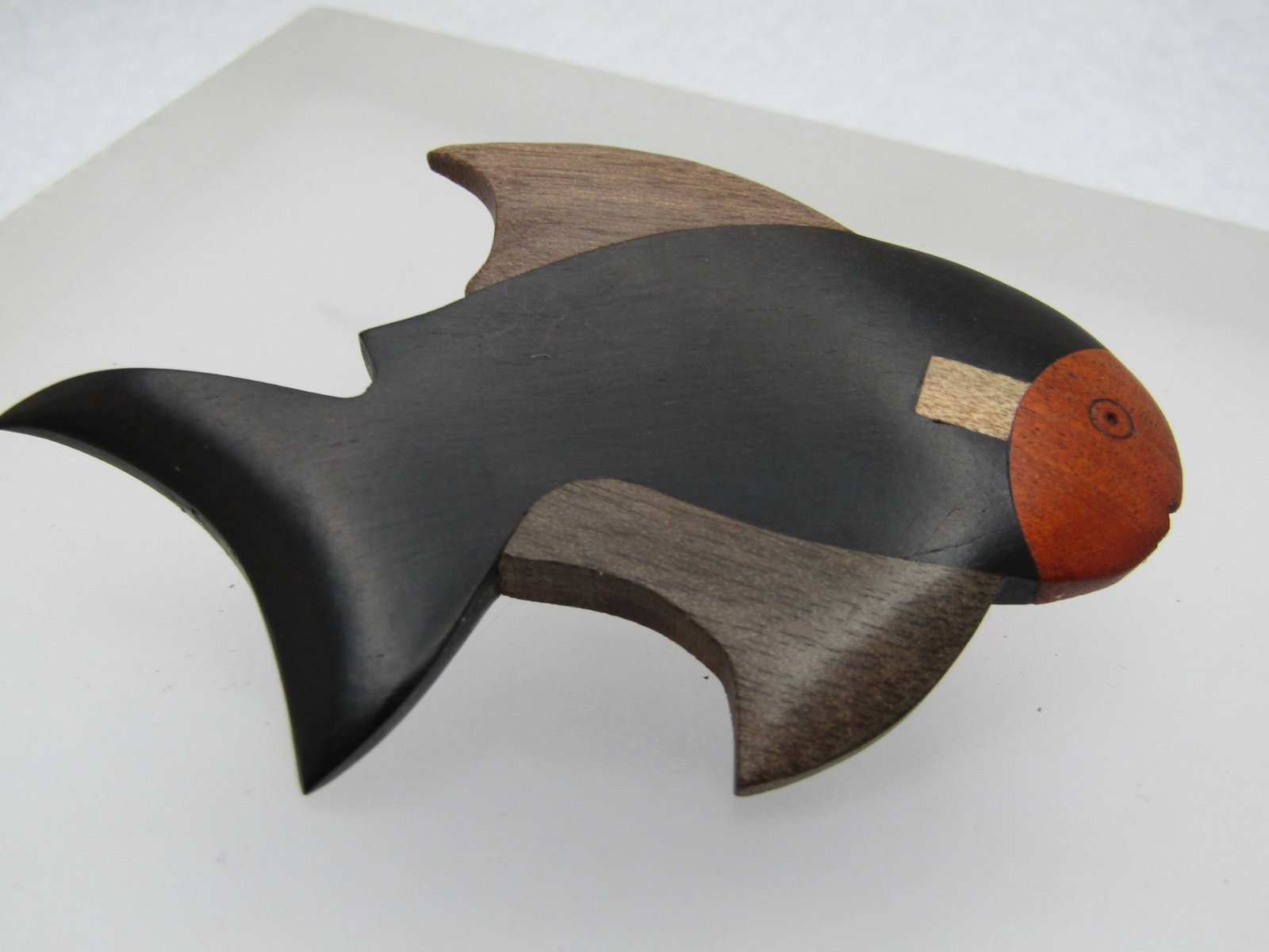 Vintage Ebony Wood Inlaid Fish Brooch, Phillipines, 2.5" (1 of 5)