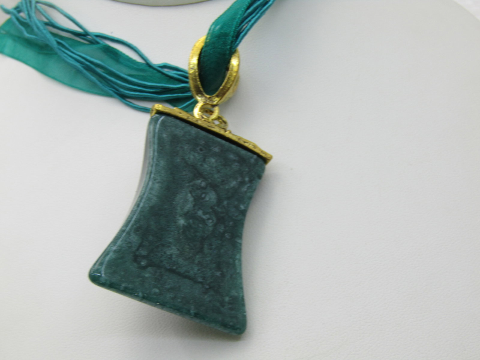Teal Pendant on 16" Teal Multi-Strand Ribbon Necklace with Rhinestones - 5