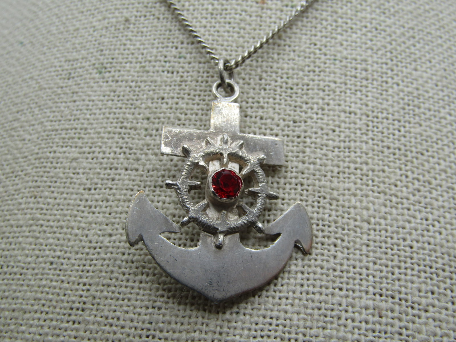 Vintage Cruicifix and Anchor Necklace, Two-Sided, Peru, 22", Unisex, 1960's, 1970's - 2