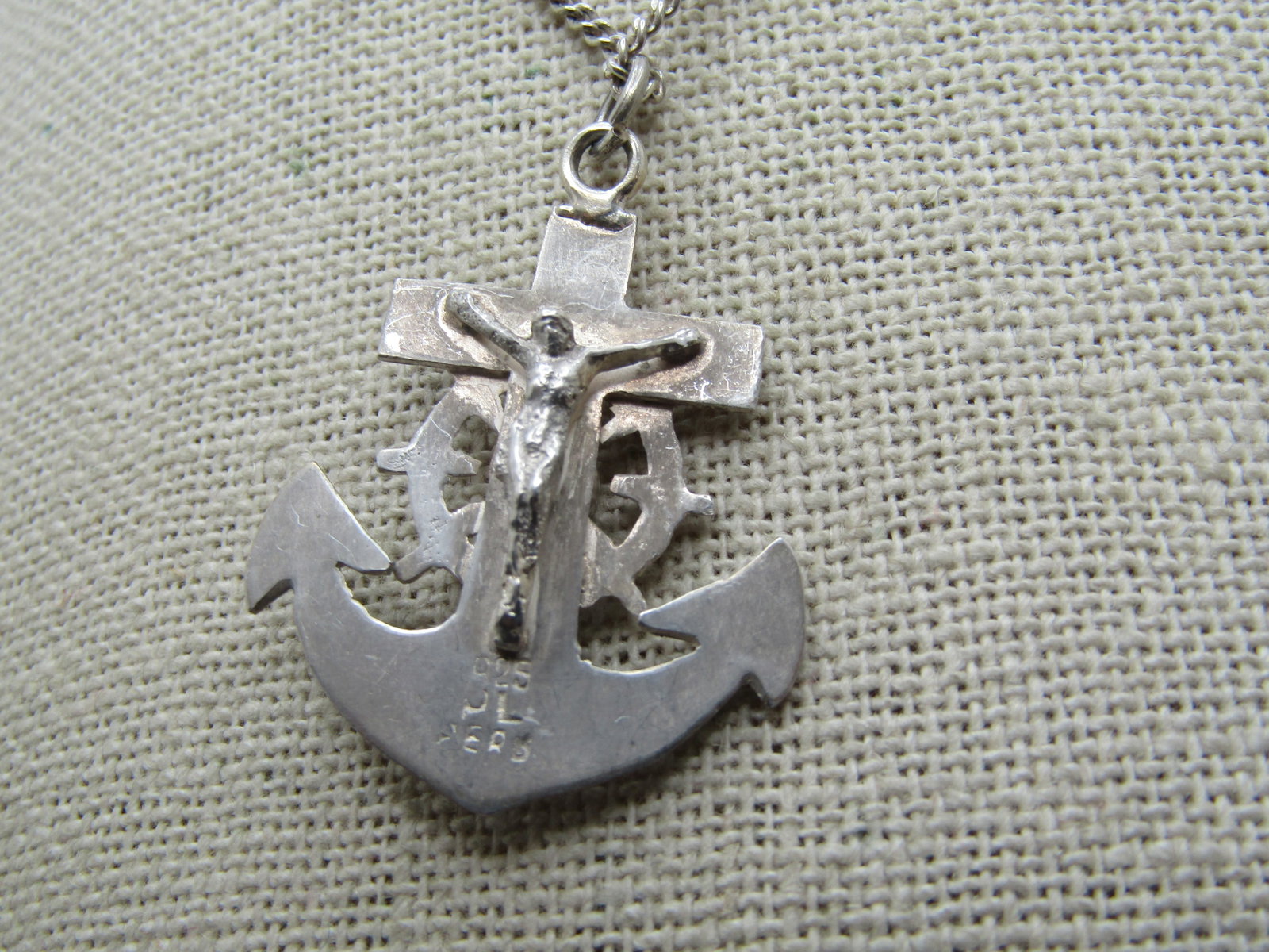 Vintage Cruicifix and Anchor Necklace, Two-Sided, Peru, 22", Unisex, 1960's, 1970's - 3