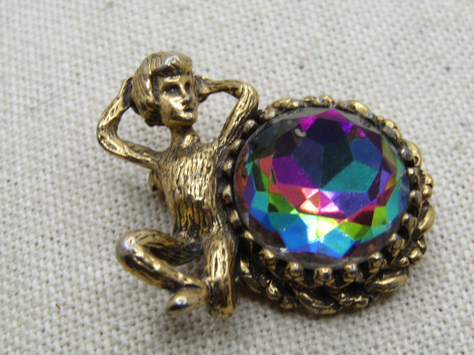 Vintage Posing Figure Large Watermelon Rhinestone Brooch, 1950's-1960's - Unusual/Rare - 2