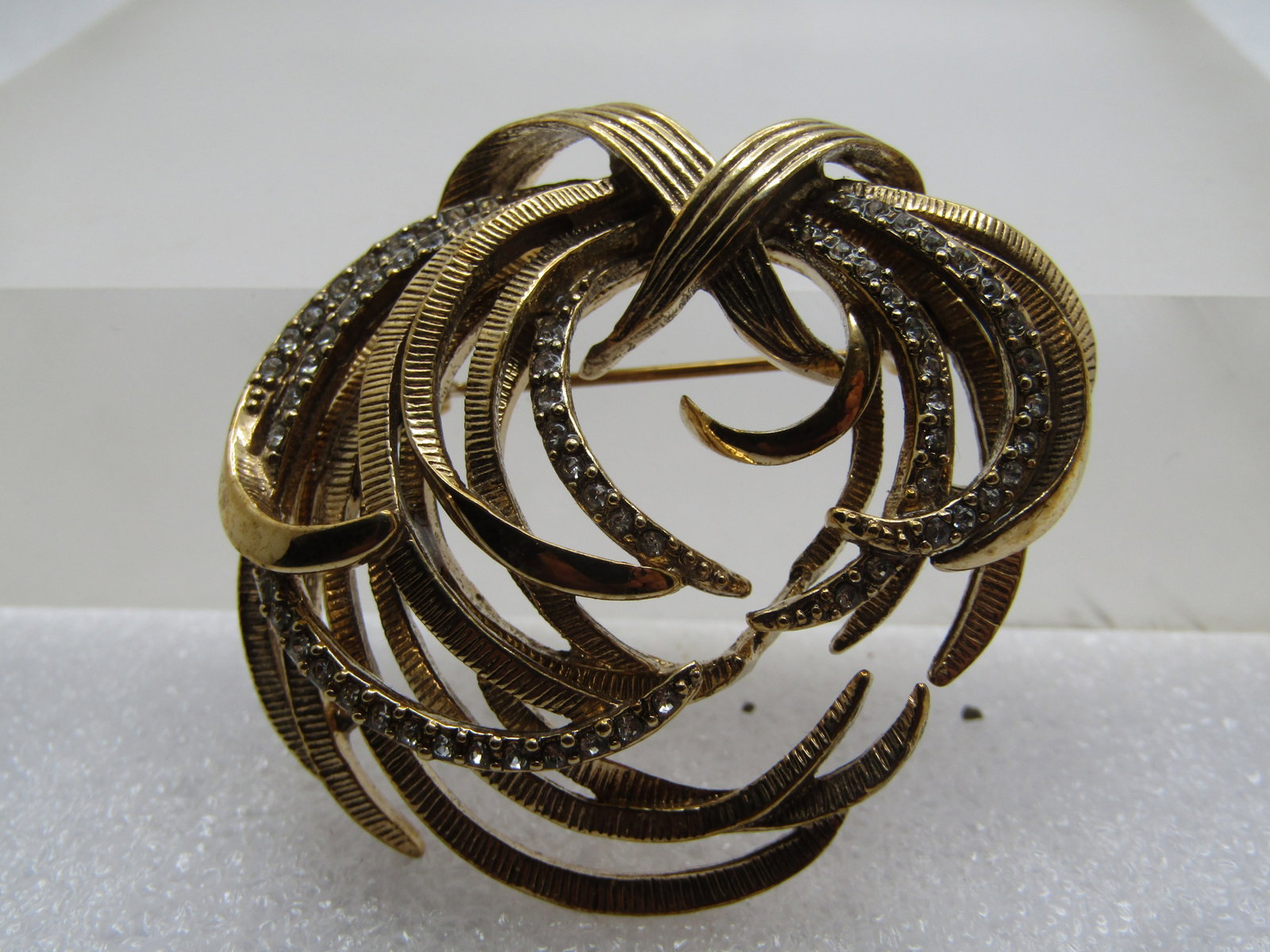 Vintage Monet Curved and Looped Brooch, Rhinestones Too. 1960's, Abstract and Mod Design. (1 of 5)