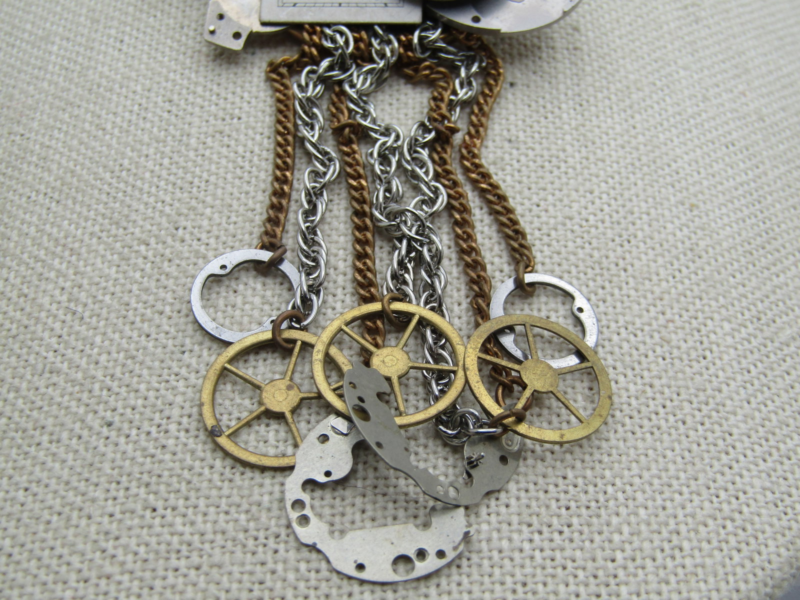Vintage Watch Face/Gears Brooch, Long Dangles, Steampunk Vibe, 1980's-1990's, - 4