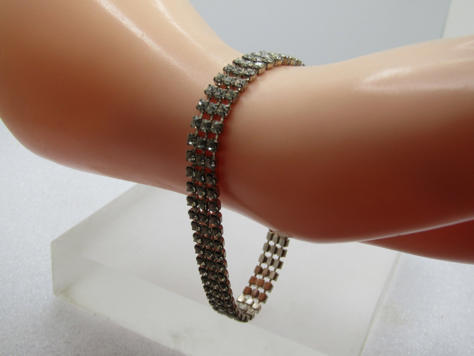 Vintage Clear Rhinestone Bracelet, Triple Strand, 8" 1960's-1980's - 2