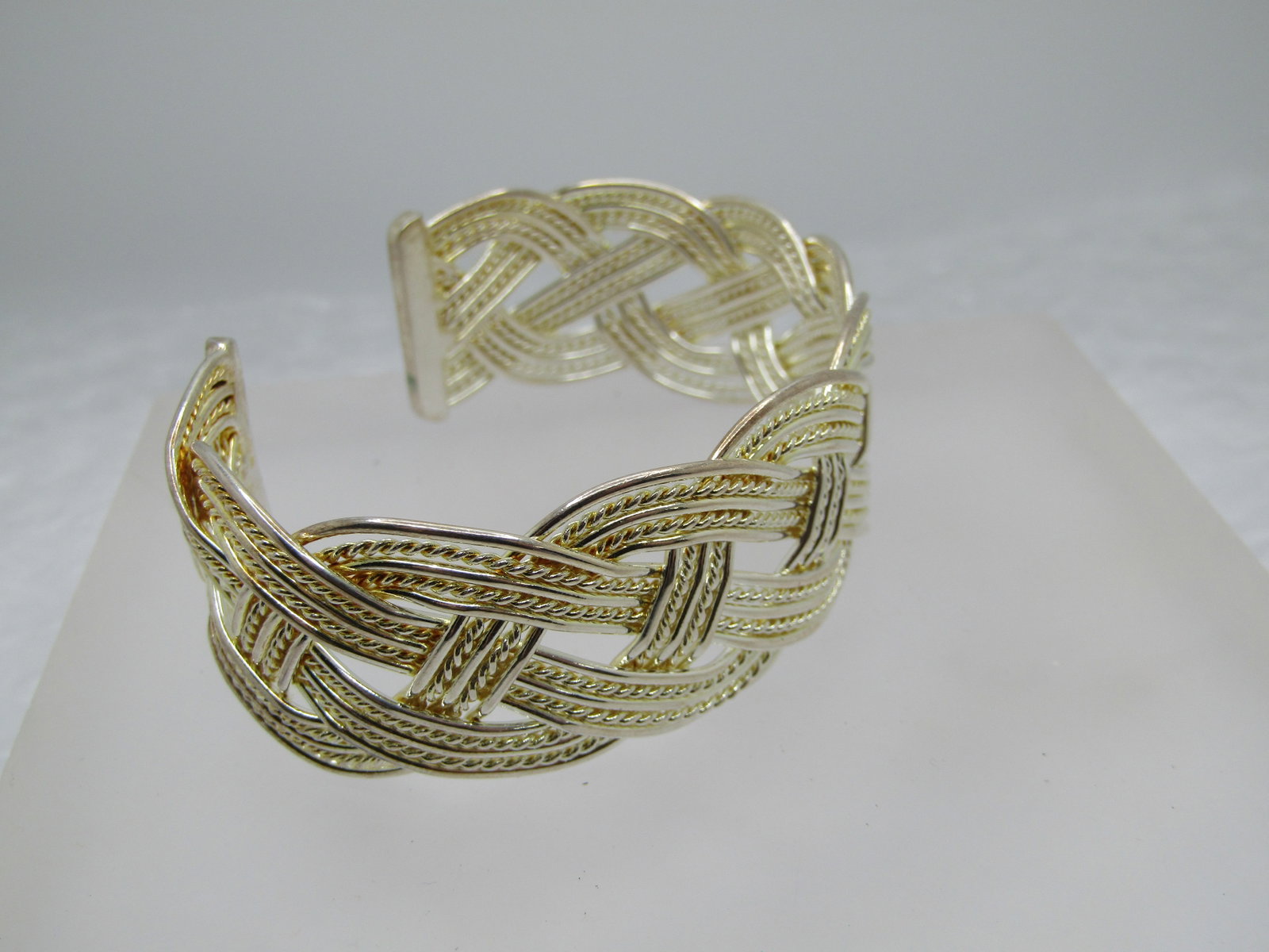 Silver Plated Woven Cuff Bracelet, Adjustable 6"-8", 1" Wide - 2