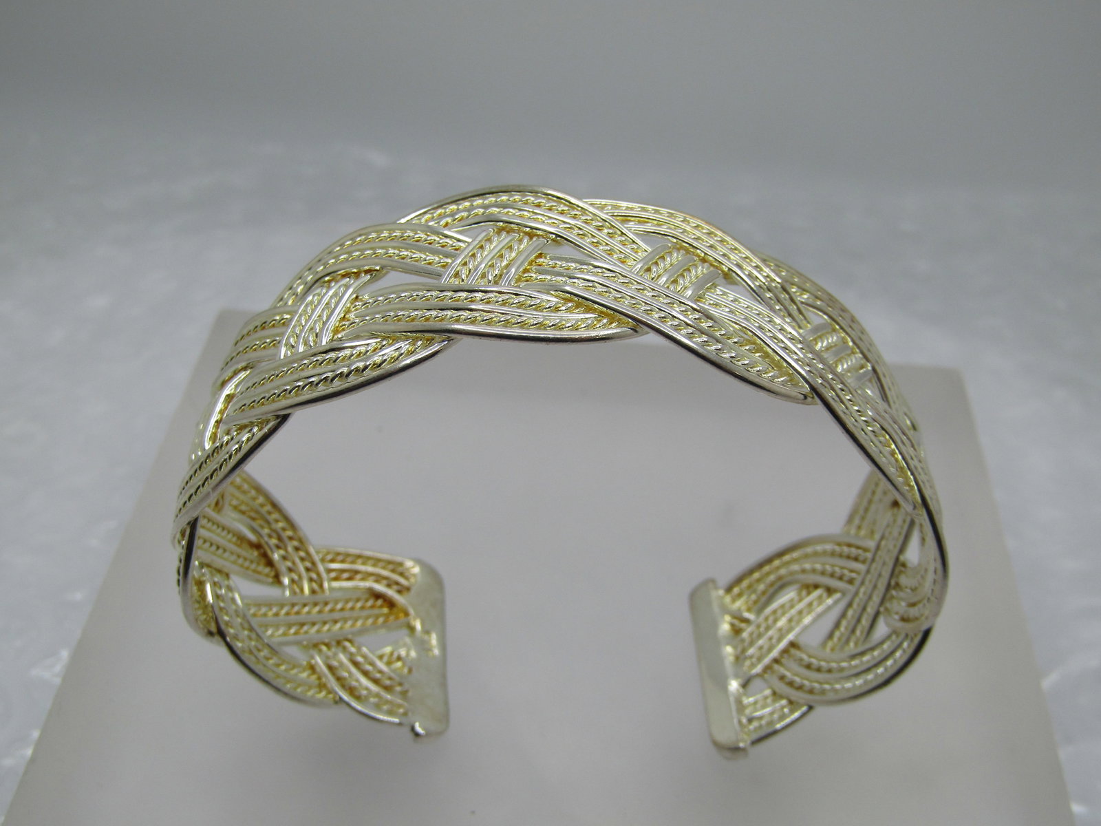 Silver Plated Woven Cuff Bracelet, Adjustable 6"-8", 1" Wide - 3