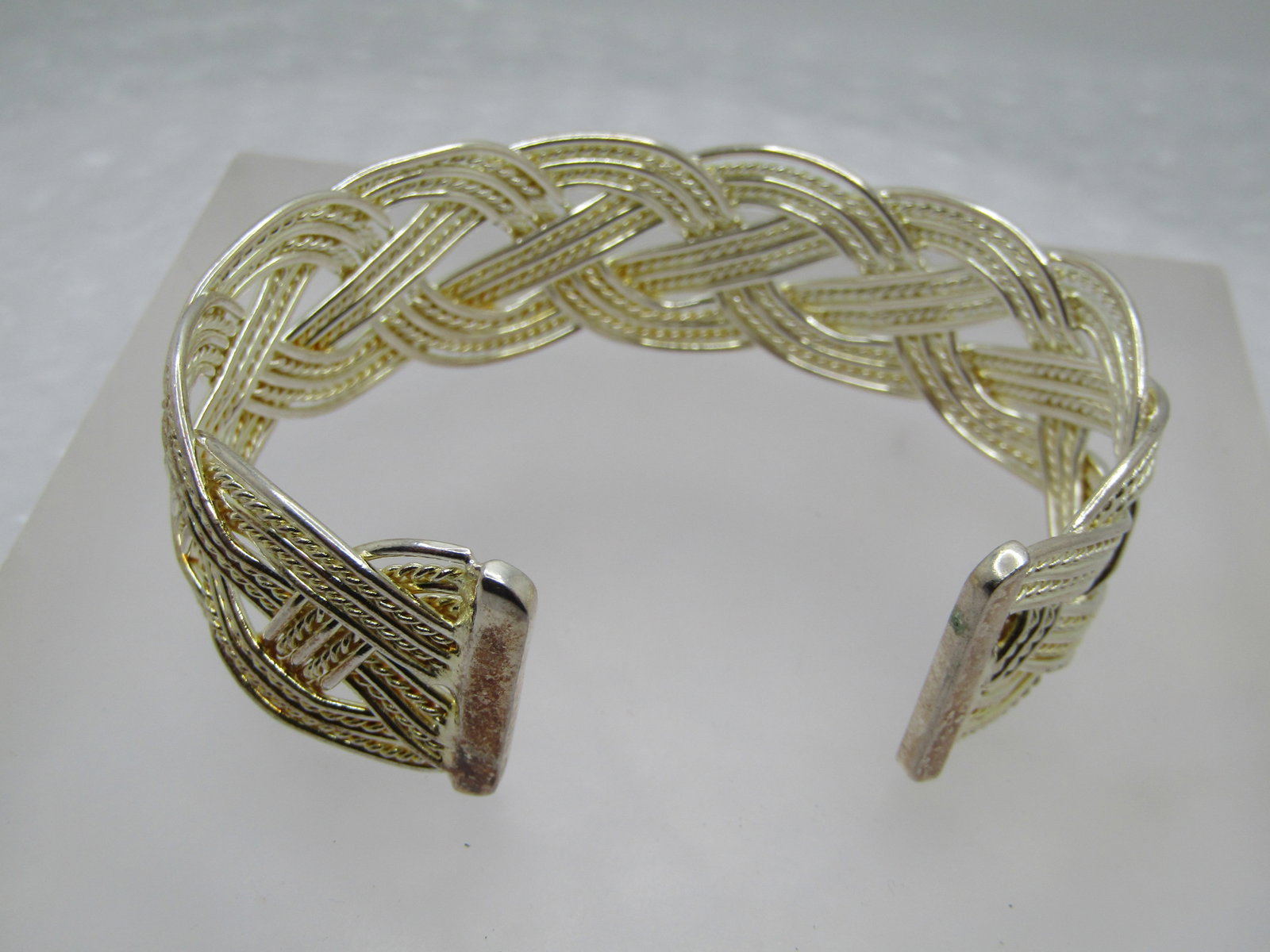 Silver Plated Woven Cuff Bracelet, Adjustable 6"-8", 1" Wide - 4