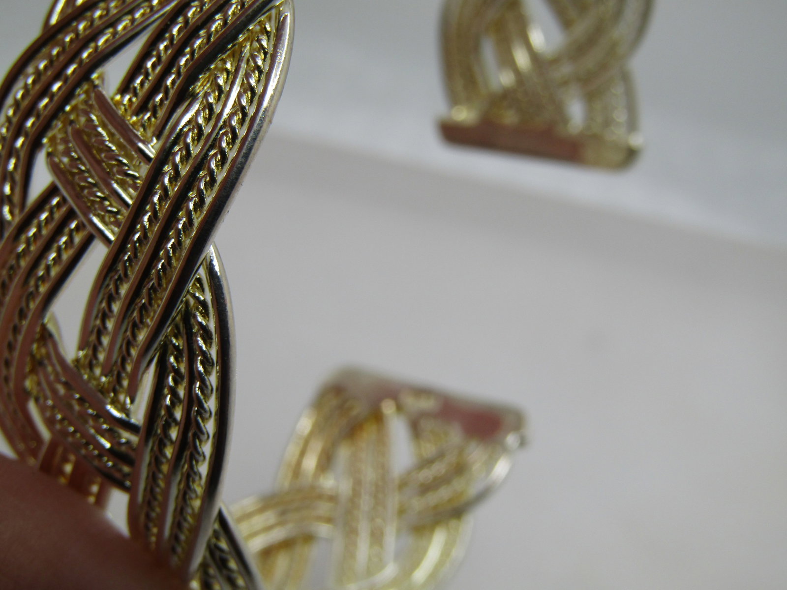 Silver Plated Woven Cuff Bracelet, Adjustable 6"-8", 1" Wide - 5