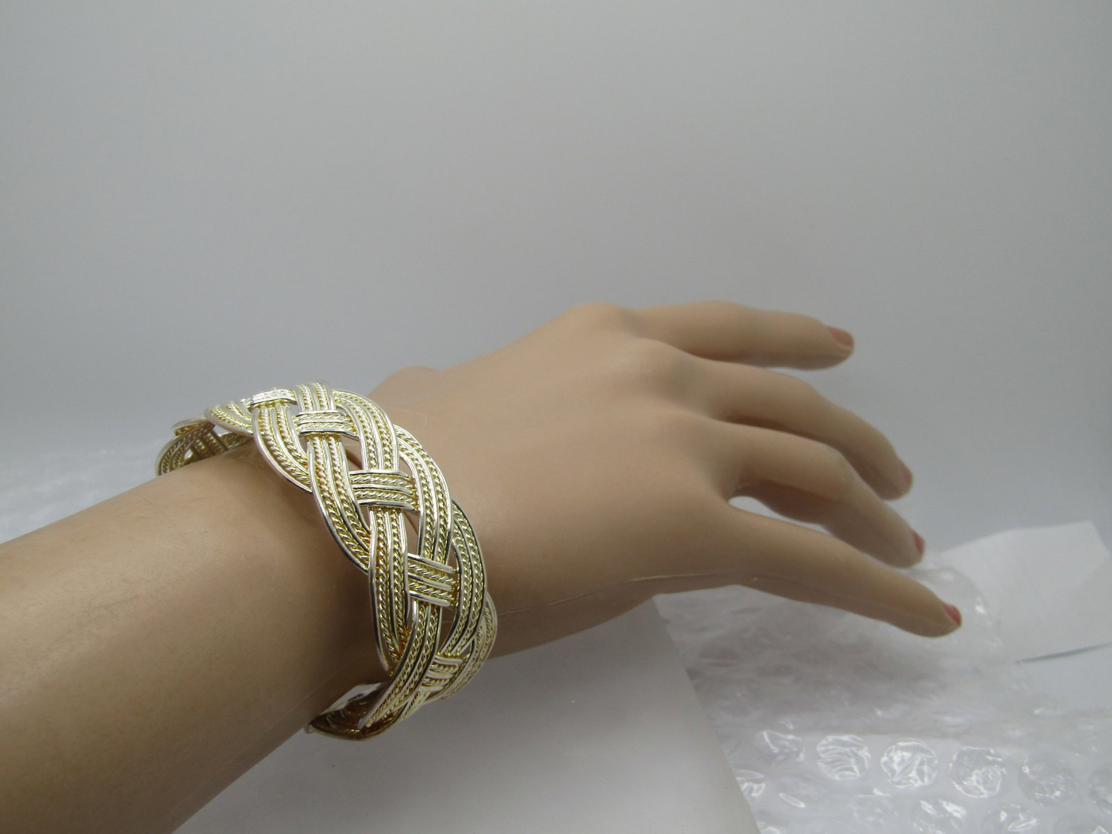 Silver Plated Woven Cuff Bracelet, Adjustable 6"-8", 1" Wide - 6