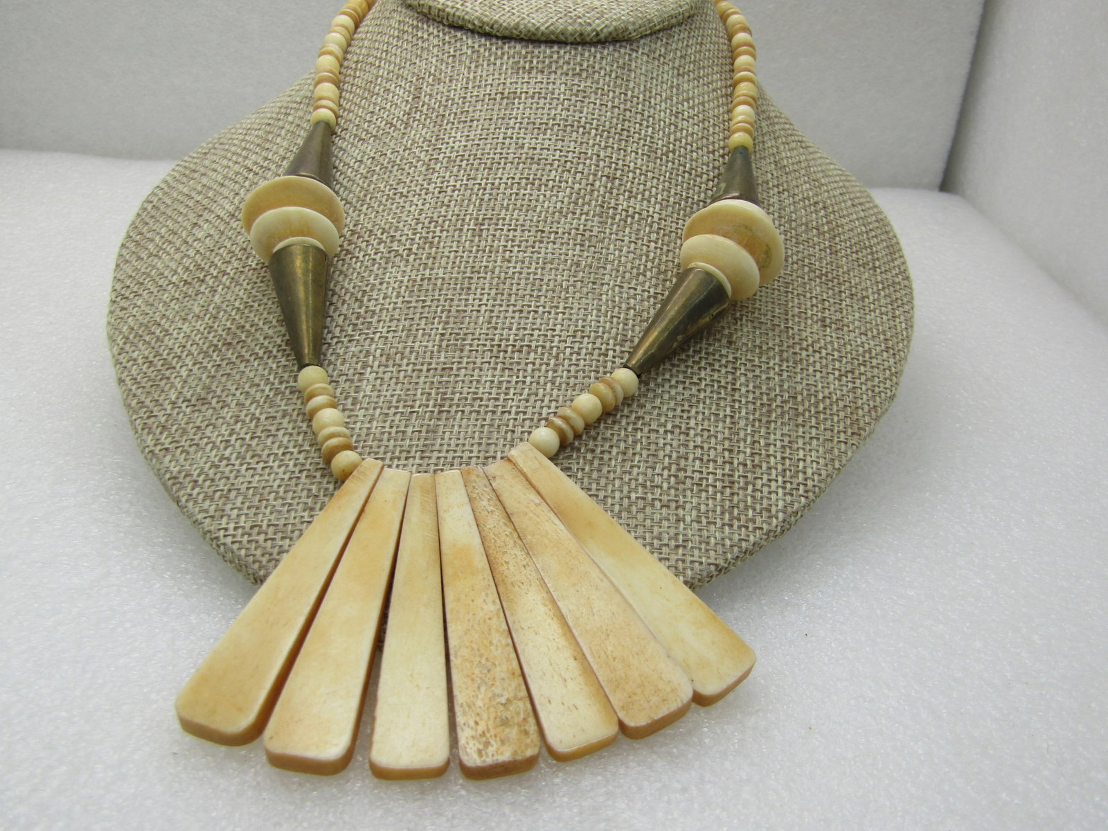 Vintage Tribal Brass and Bone Bib Necklace, 18.5", 1960's - 4