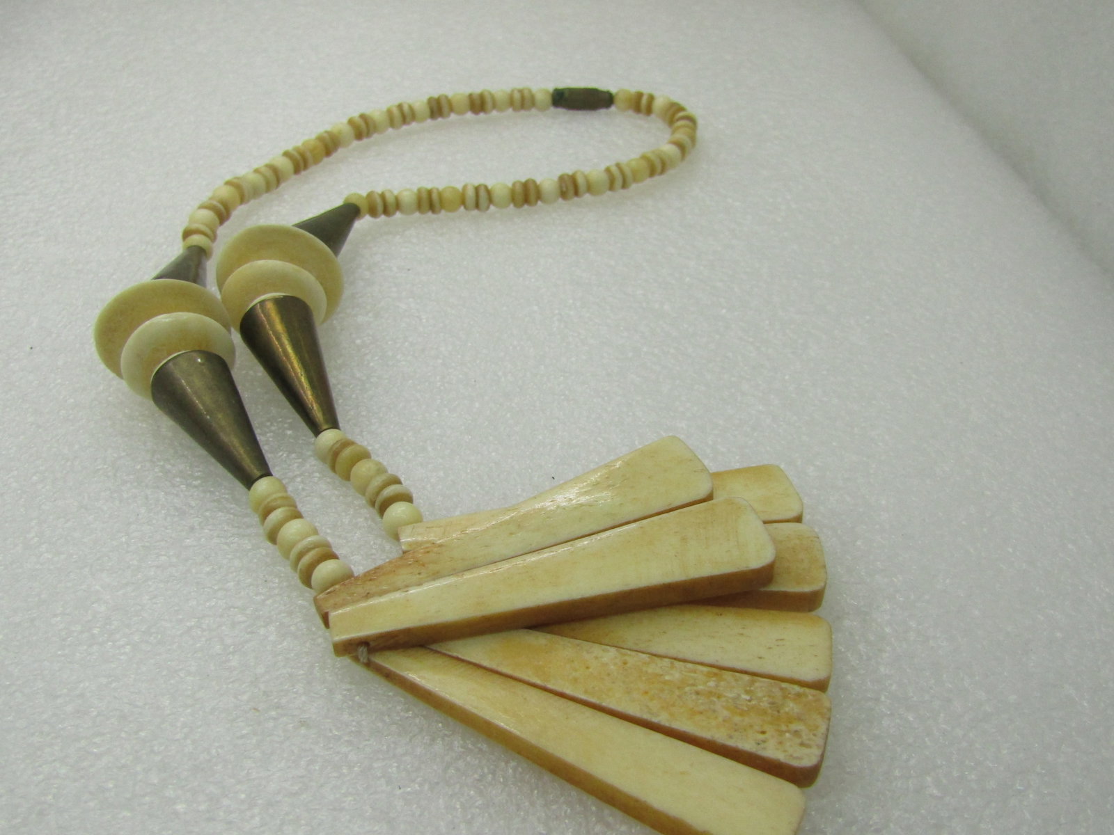 Vintage Tribal Brass and Bone Bib Necklace, 18.5", 1960's - 5