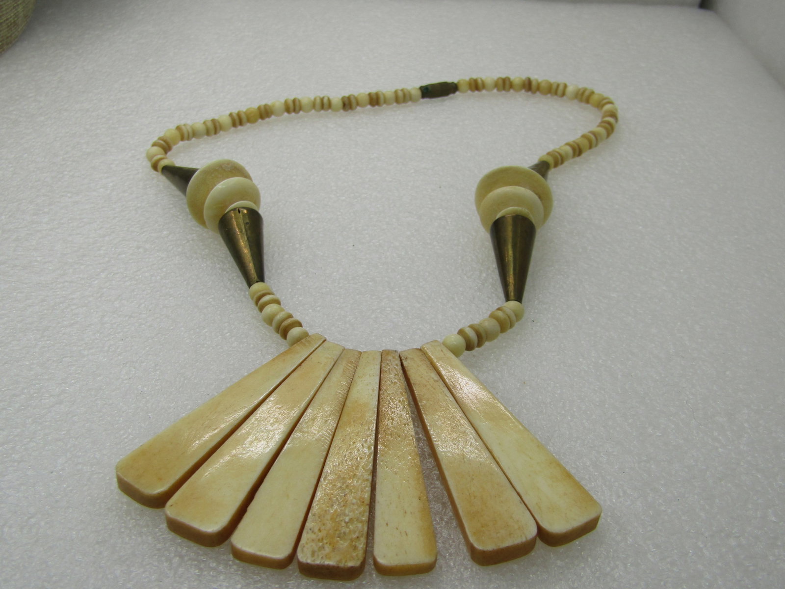 Vintage Tribal Brass and Bone Bib Necklace, 18.5", 1960's - 6