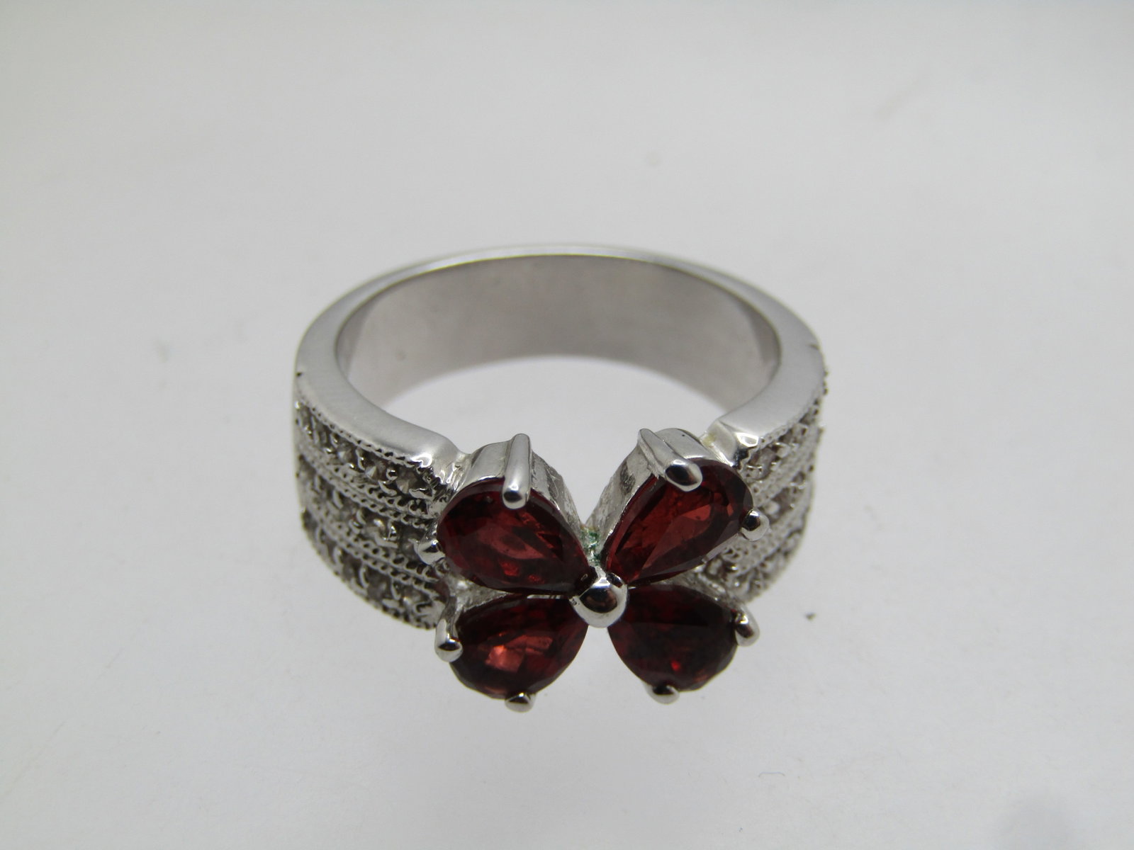 Silver Plated Tourmaline Floral or Butterfly and CZ Wide Ring, Sz. 7, 1990's - 4