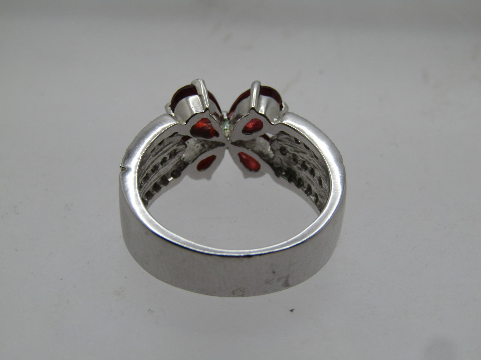 Silver Plated Tourmaline Floral or Butterfly and CZ Wide Ring, Sz. 7, 1990's - 5
