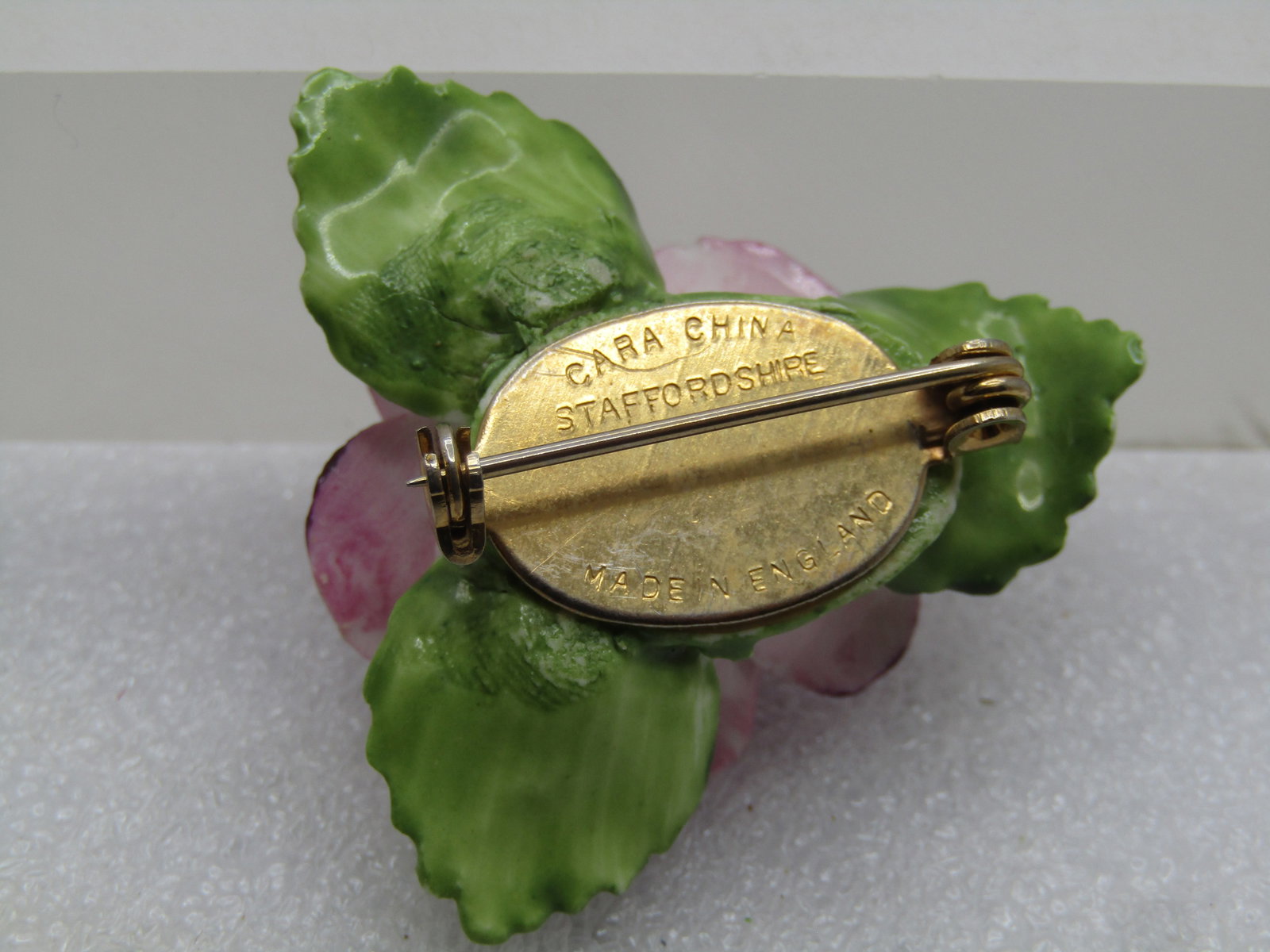 Vintage Porcelain Rose Brooch, England, 1960's, 1.75", Signed - 5