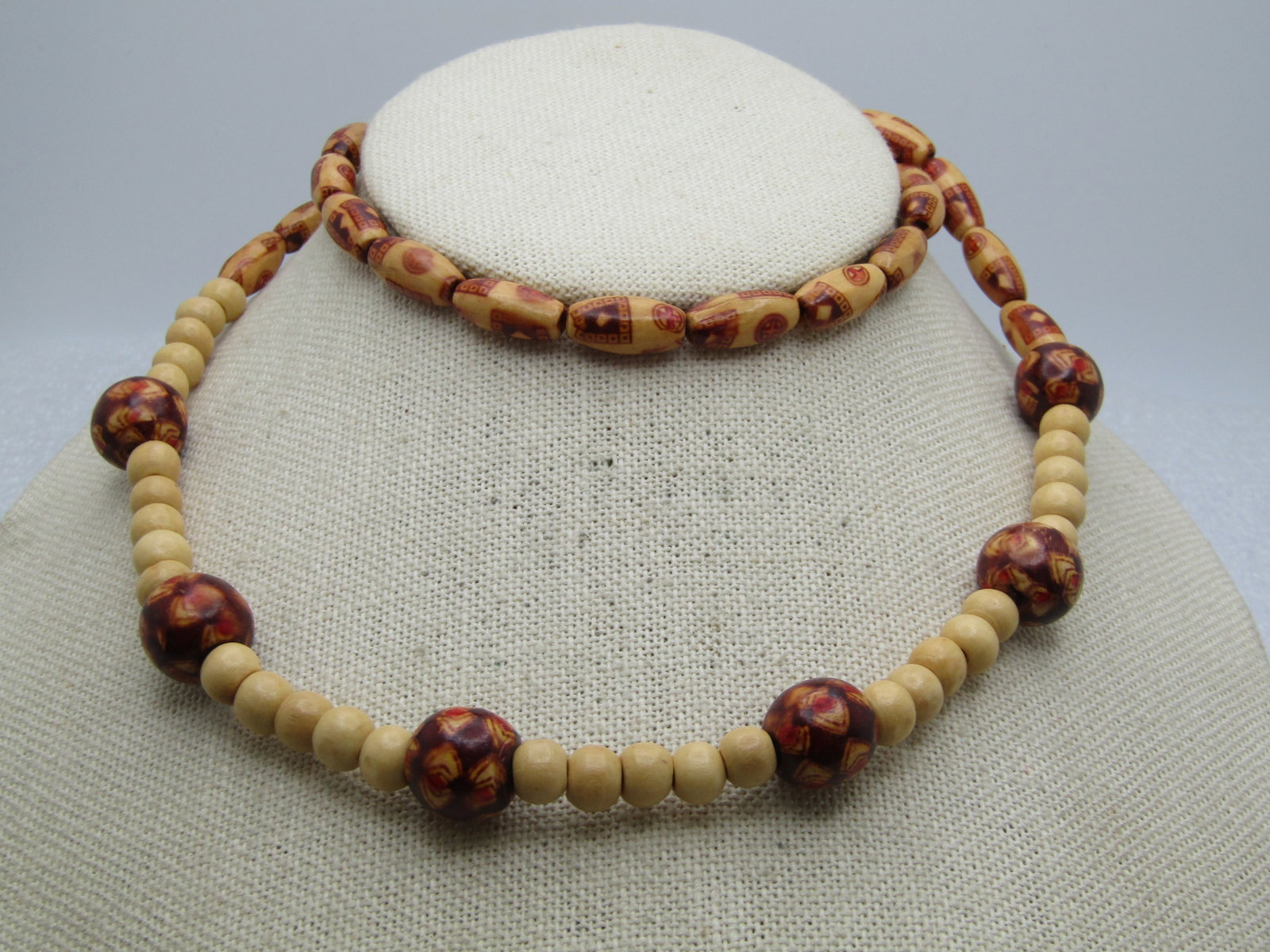 Vintage Painted Lacquered Wood Beaded Necklace, 26", Unisex, 1970's-1980's - 2