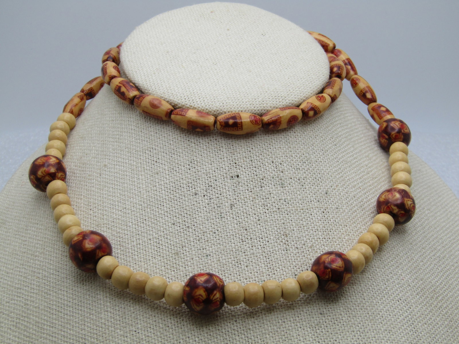 Vintage Painted Lacquered Wood Beaded Necklace, 26", Unisex, 1970's-1980's - 3