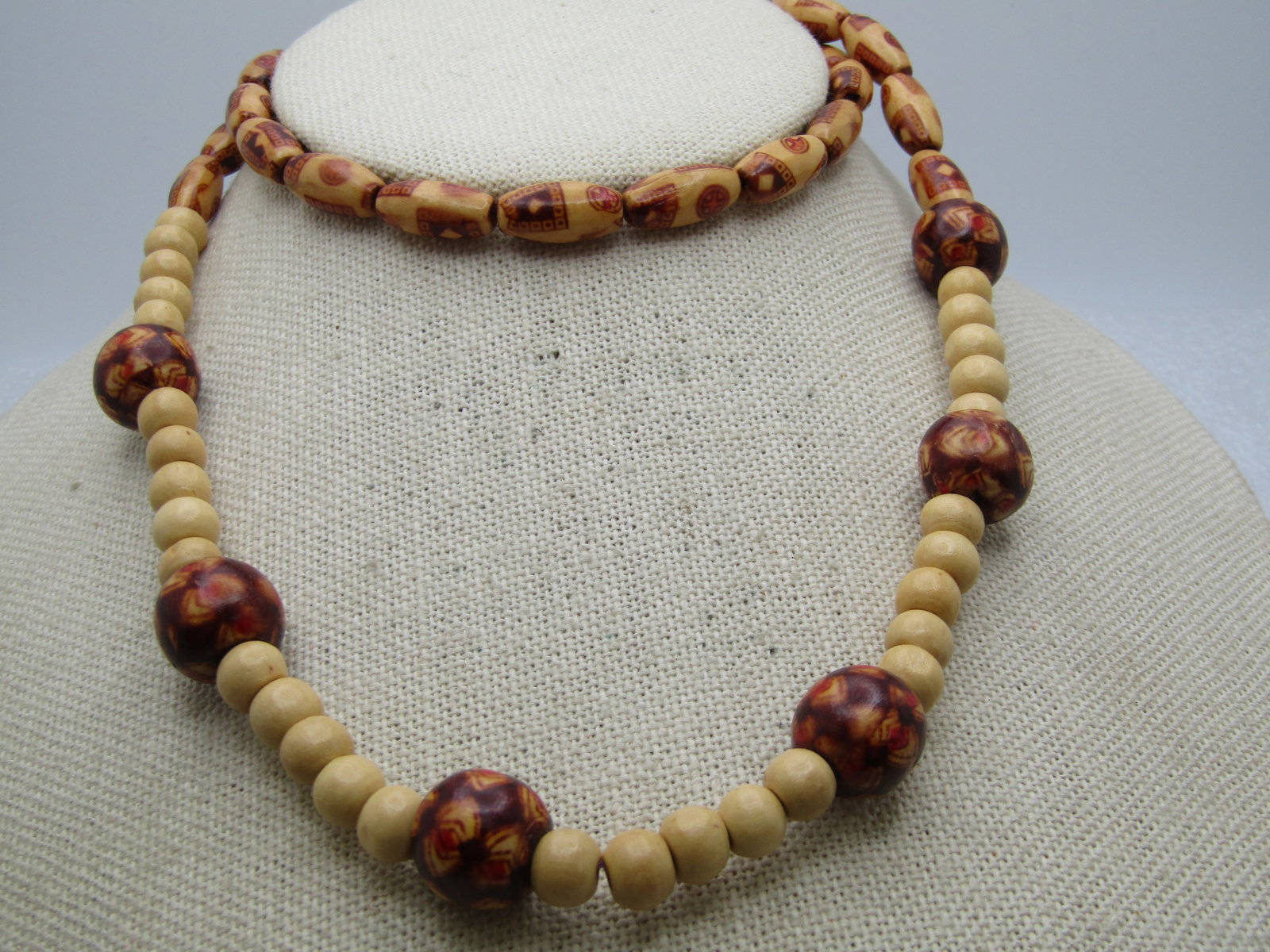 Vintage Painted Lacquered Wood Beaded Necklace, 26", Unisex, 1970's-1980's - 4