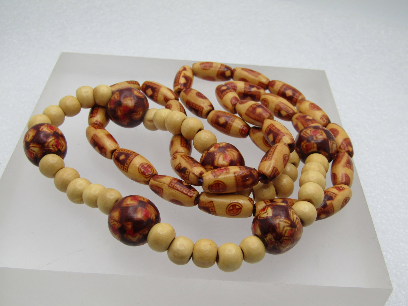 Vintage Painted Lacquered Wood Beaded Necklace, 26", Unisex, 1970's-1980's - 5