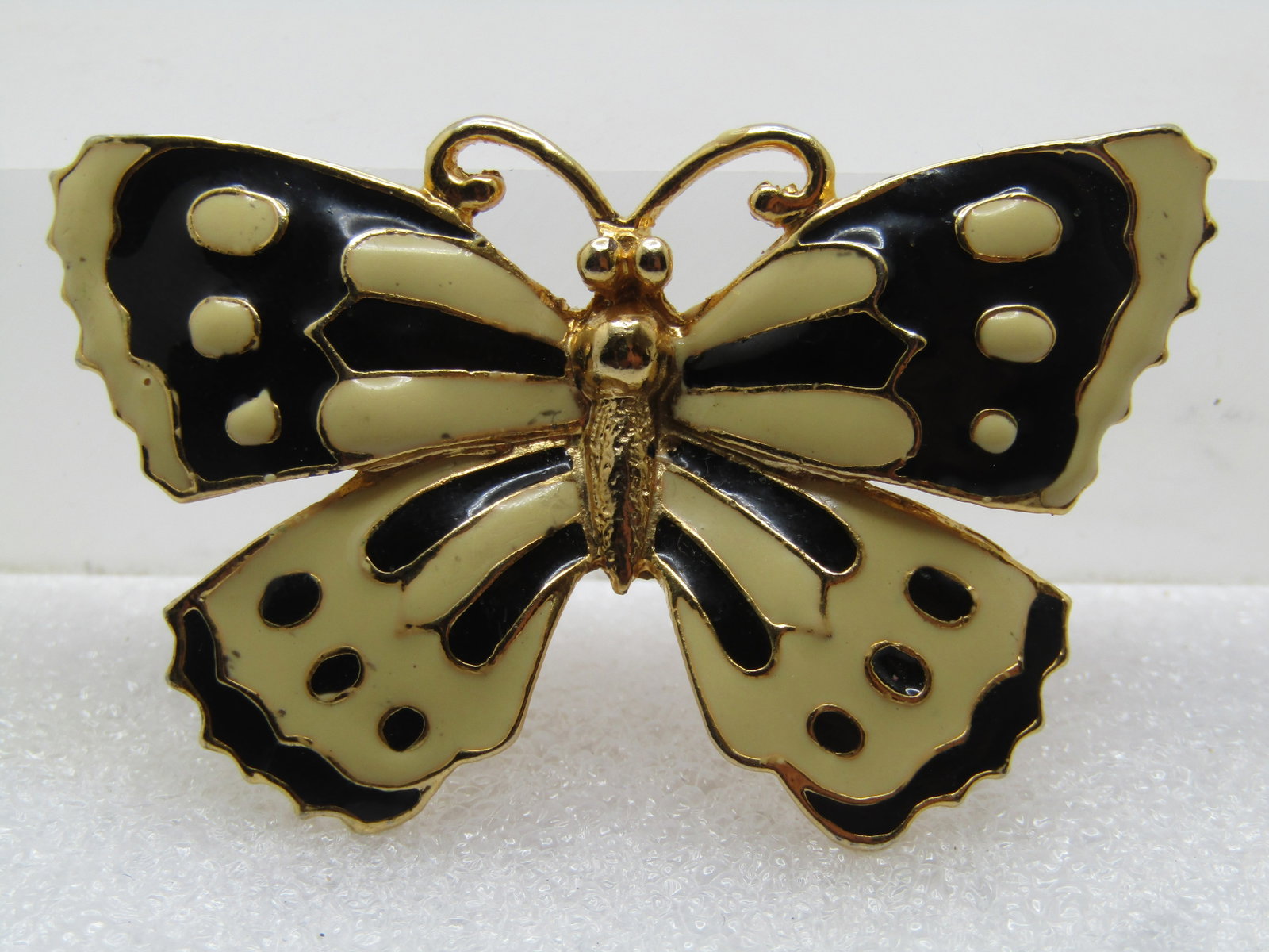 Vintage Enameled Butterfly Brooch, Black/Off-White, 1960's (1 of 4)