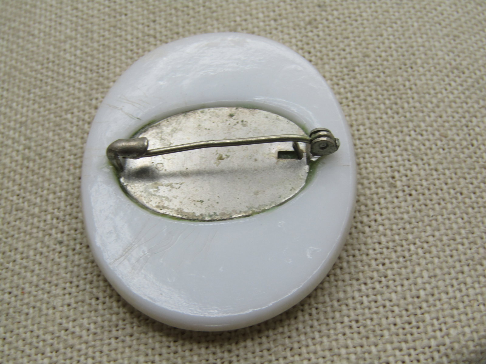 Vintage Painted Woman Brooch, Cameo-ish, C-Clasp Early 1900's - 6