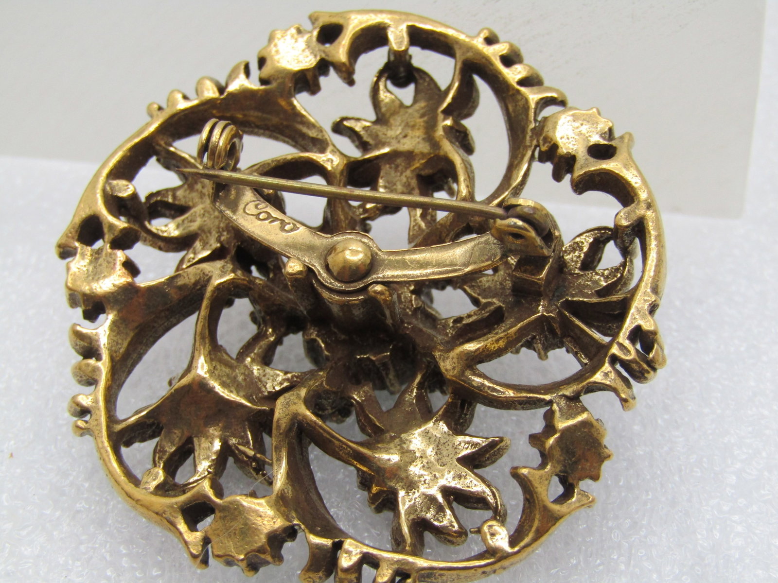 Vintage Green Rhinestone Spiral Blossom Brooch, Signed Coro 1960's - 7