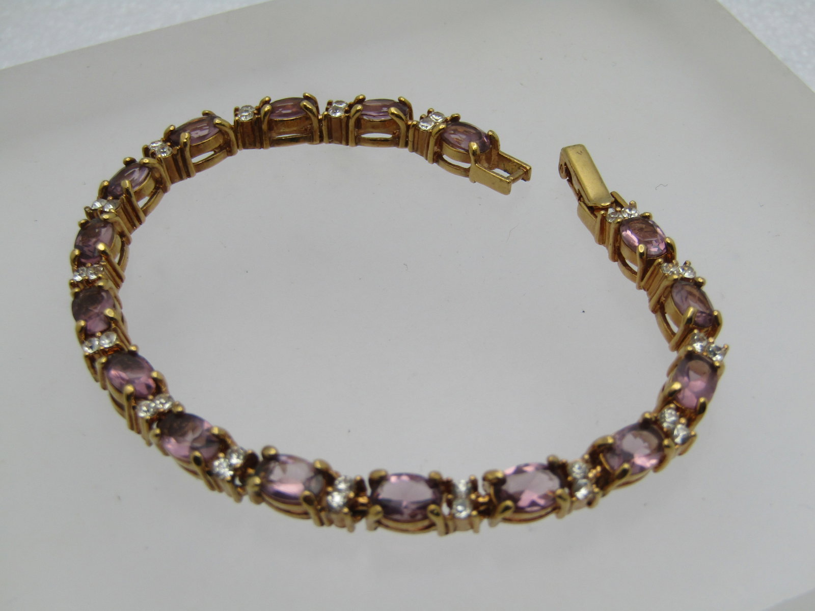 Simulated Amethyst Diamond Tennis Bracelet, 7", Signed Avon - 3