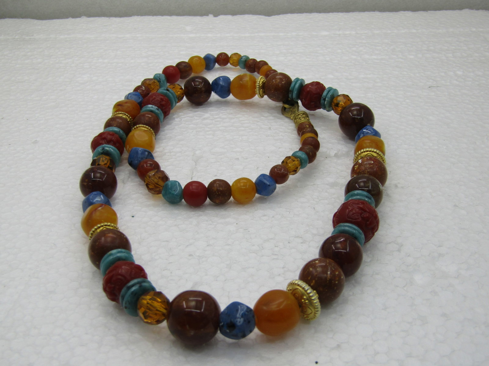 Vintage Graduated Faux Hardstone Beaded Necklace, 26", Mixed Colors (1 of 5)