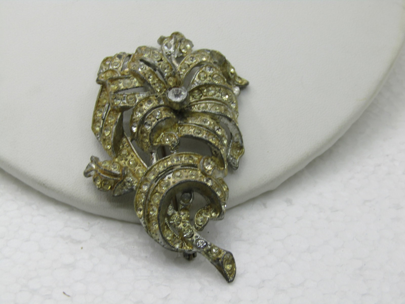 Vintage 1930's Art Deco Rhinestone Brooch, Pot Metal, 3" (1 of 6)