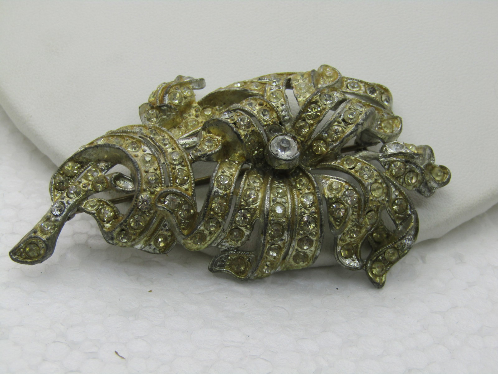 Vintage 1930's Art Deco Rhinestone Brooch, Pot Metal, 3" - 2