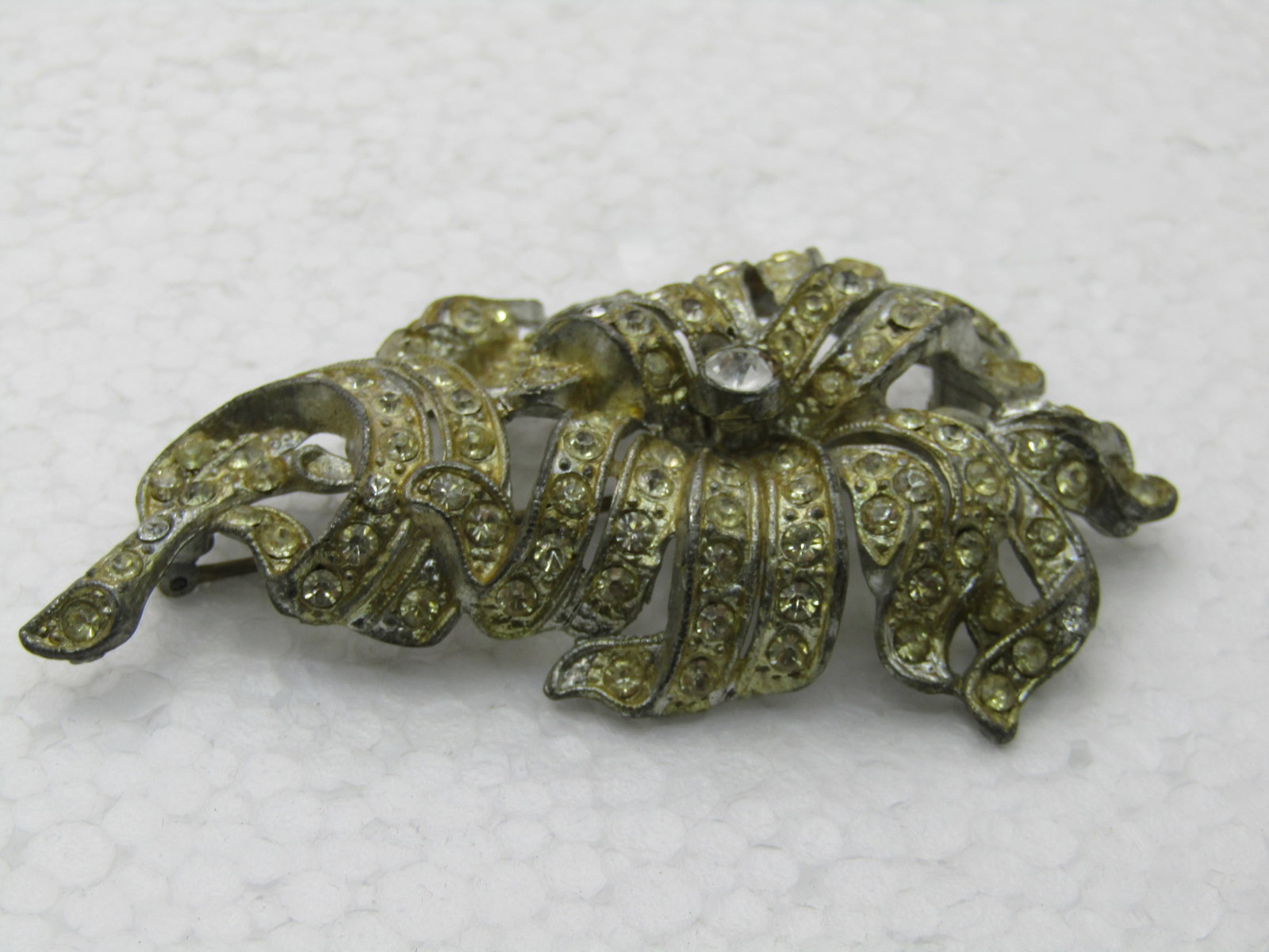 Vintage 1930's Art Deco Rhinestone Brooch, Pot Metal, 3" - 5