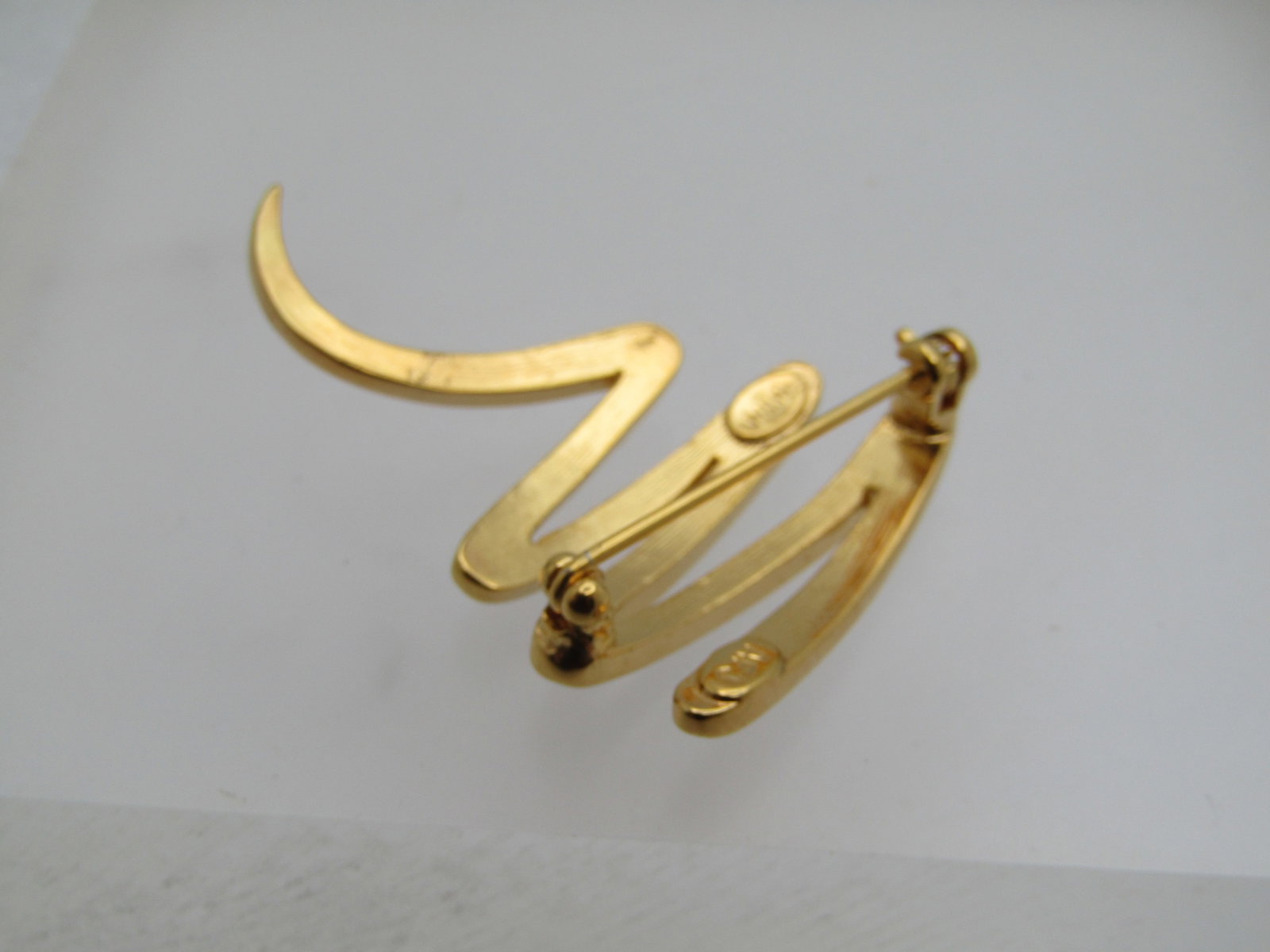 Vintage Gold Tone Scribble Brooch, 1980's-1990's, Signed AFJ - 4