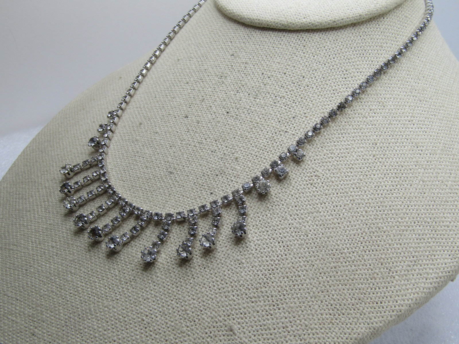 Vintage Clear Rhinestone Drop Neckace 15", 1960's - 2