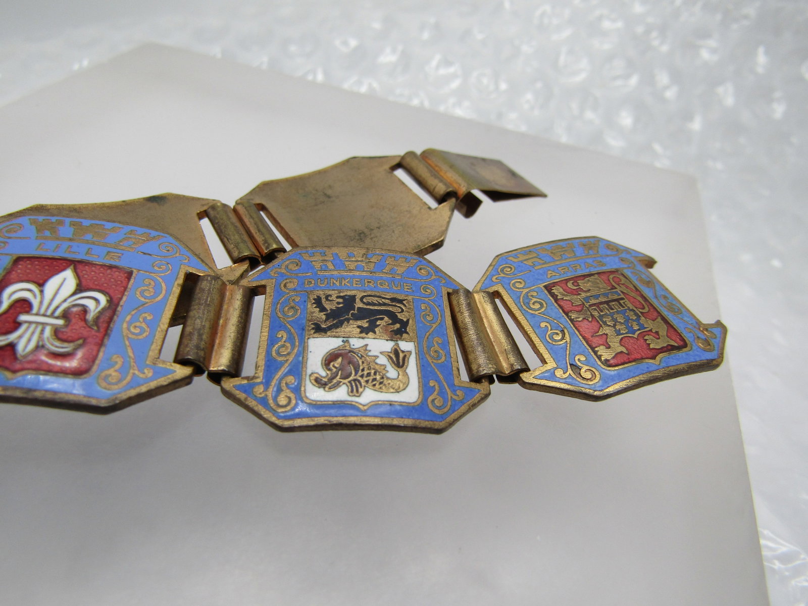 Vintage Enameled City Crests of France Bracelet, 7.5", 1930's-1940's - 2