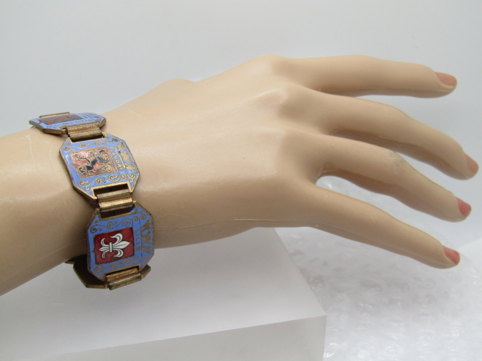 Vintage Enameled City Crests of France Bracelet, 7.5", 1930's-1940's - 7