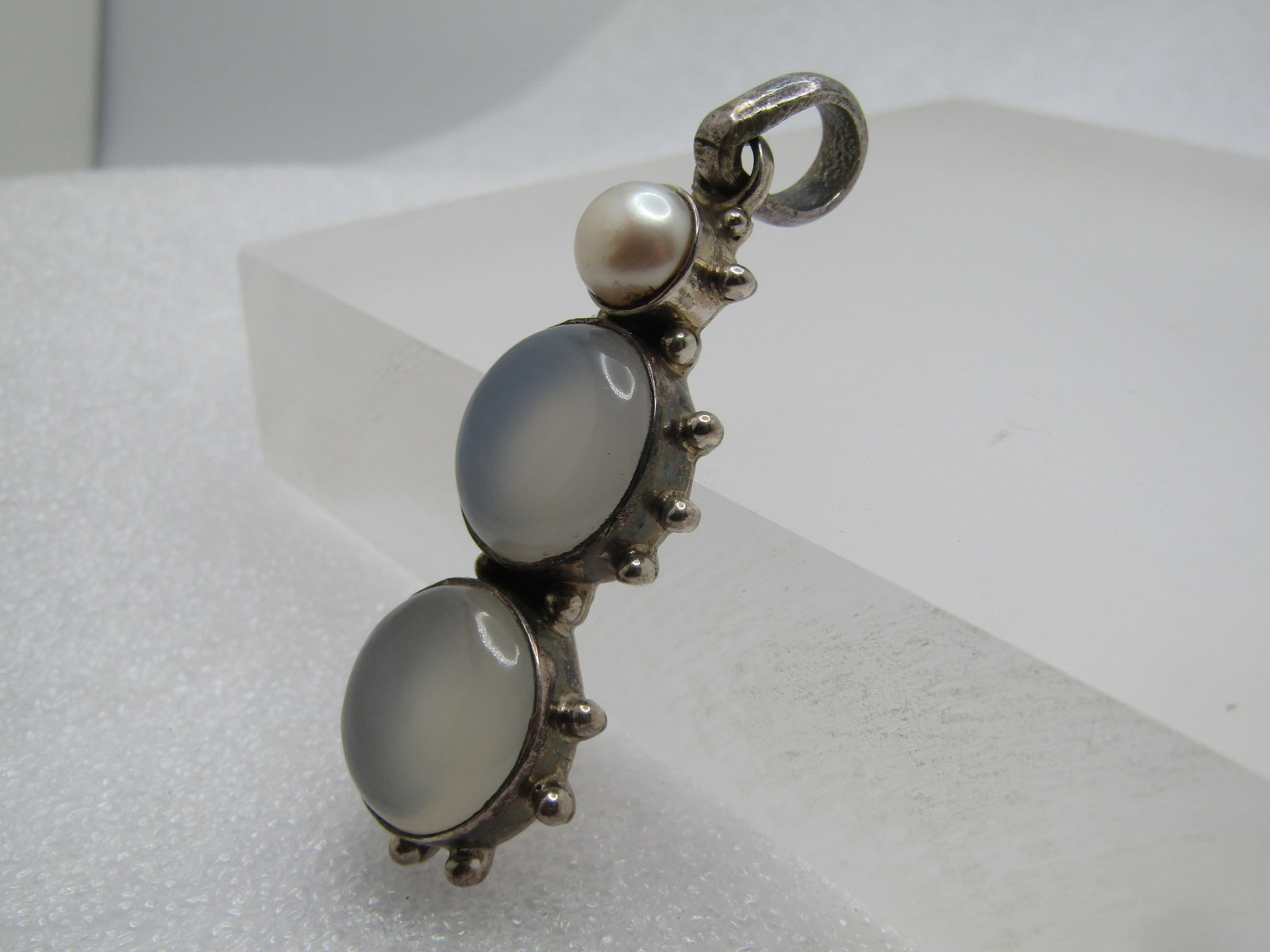 Vintage Sterling Quartz and Pearl Pendant, 1980's-1990's - 2