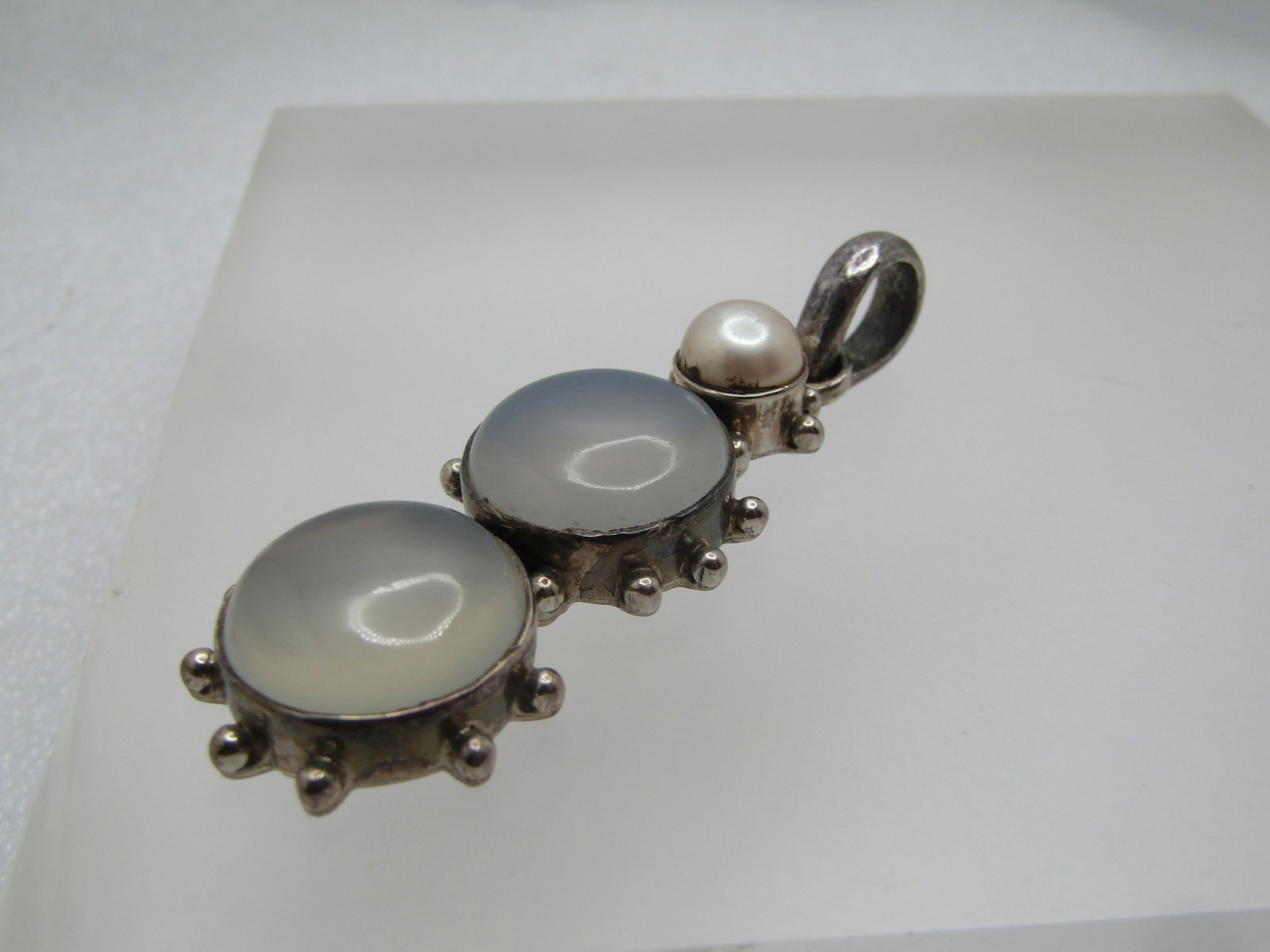 Vintage Sterling Quartz and Pearl Pendant, 1980's-1990's - 5