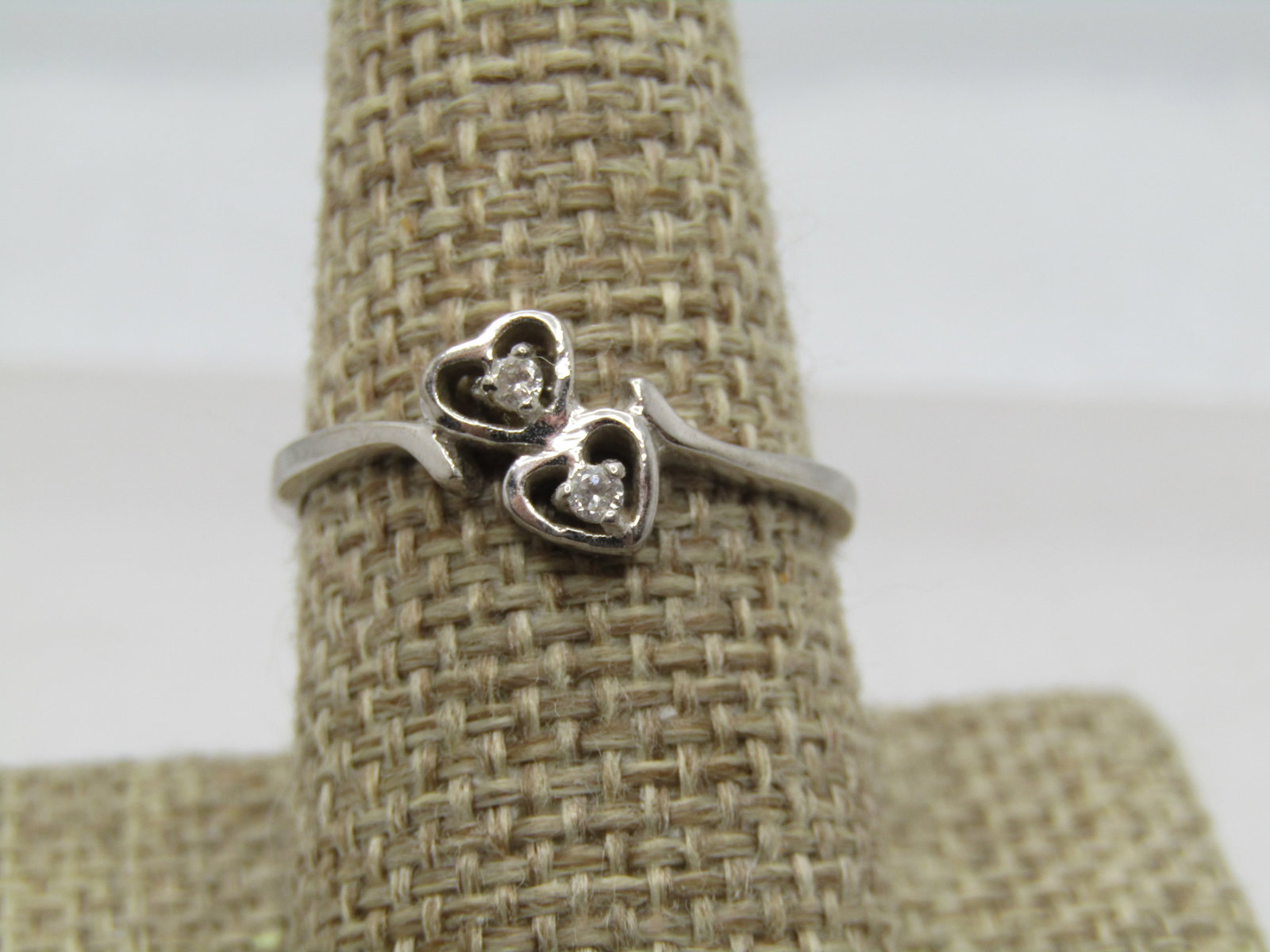 Vintage Double Heart CZ Ring, Sz. 9.5, Marked 1980's-1990's .925 Signed (1 of 7)