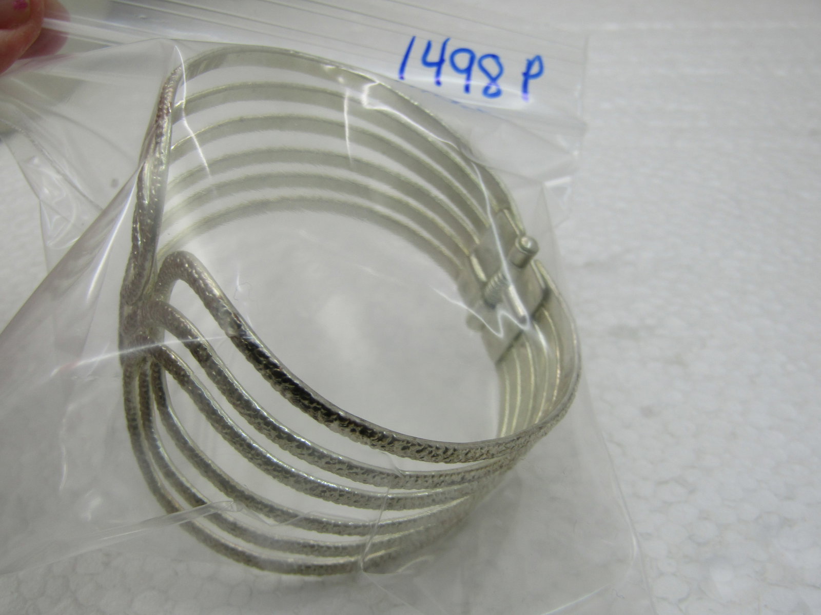 Vintage Wide Silver Tone Hinged Clamper Bracelet, 7.25", Textured, Open Design - 7