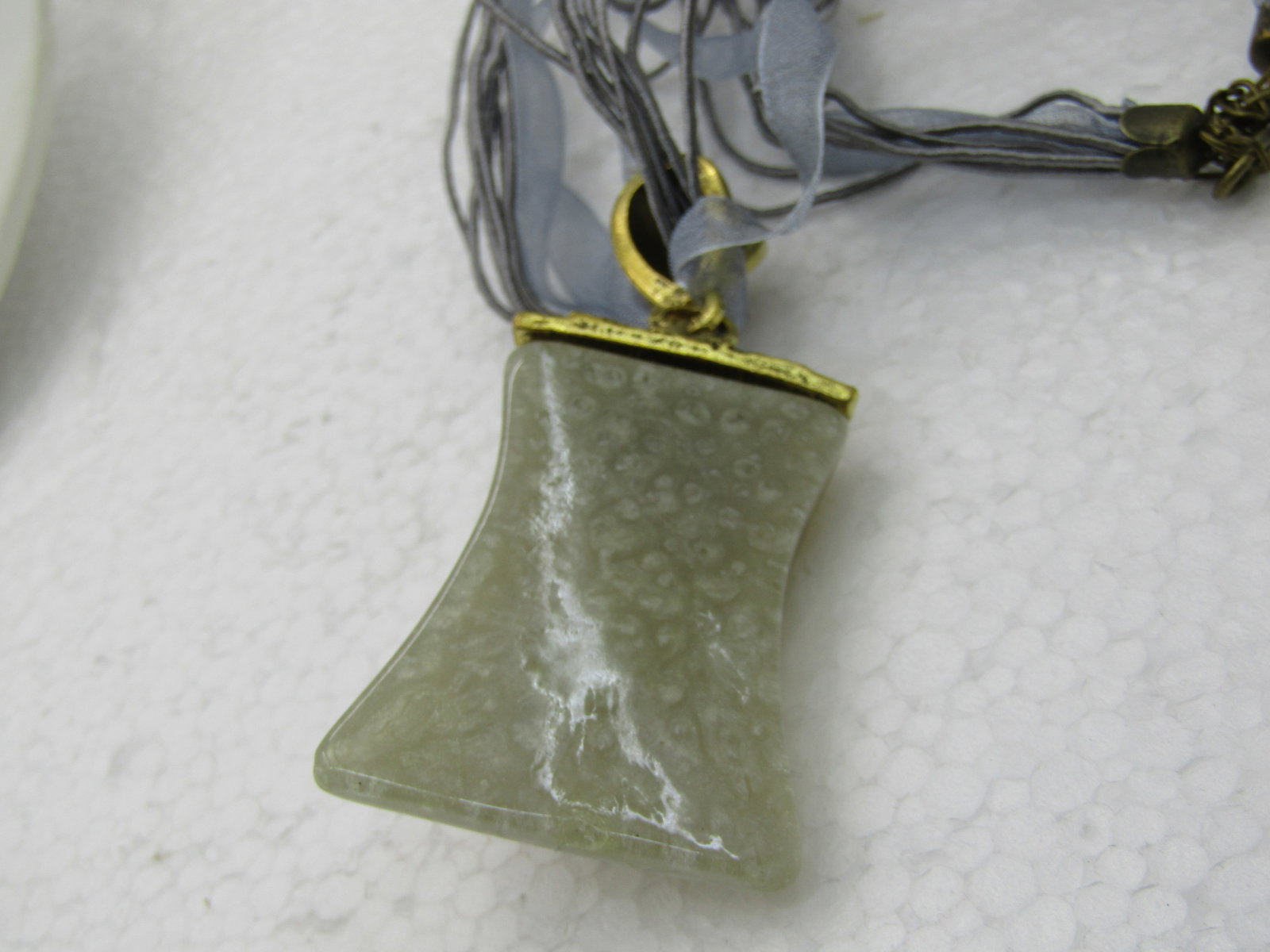 Gray Pendant on 16" Gray Multi-Strand Ribbon Necklace with Rhinestones - 5