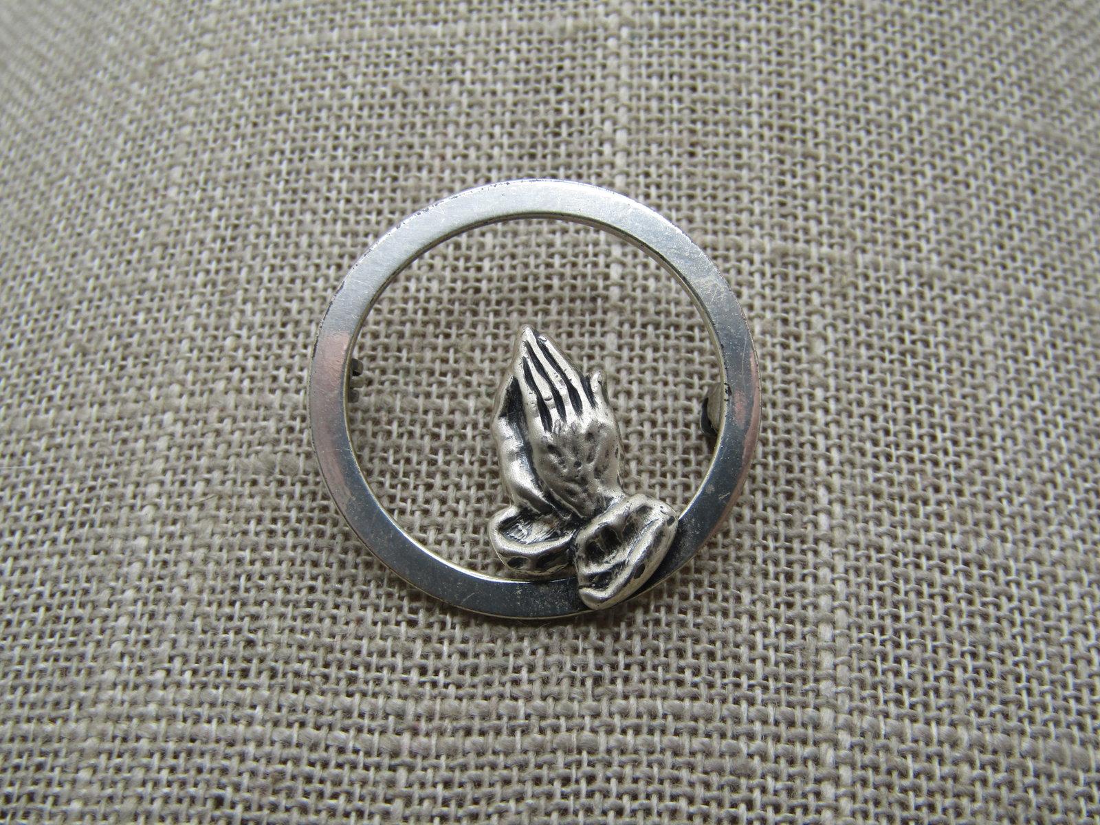 Vintage Sterling Praying Hands Circle Brooch, 1960's-1970's (1 of 5)
