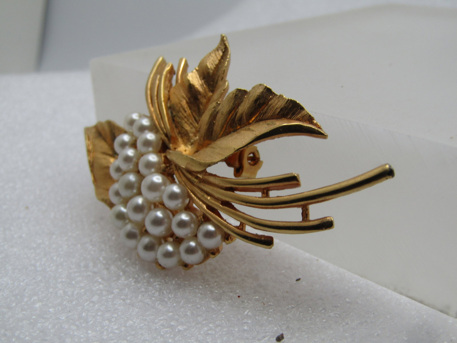 Vintage Faux Pearl Leaf Cluster Brooch, 1960's - 2