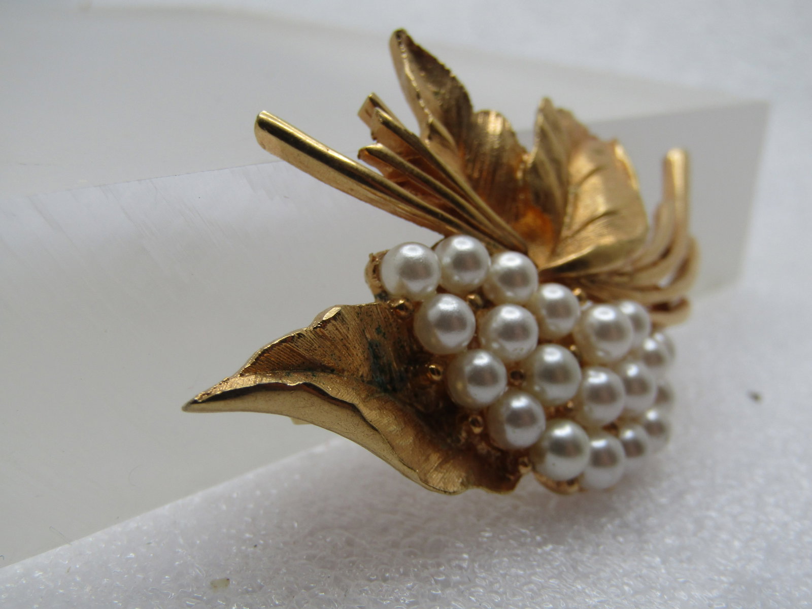 Vintage Faux Pearl Leaf Cluster Brooch, 1960's - 3