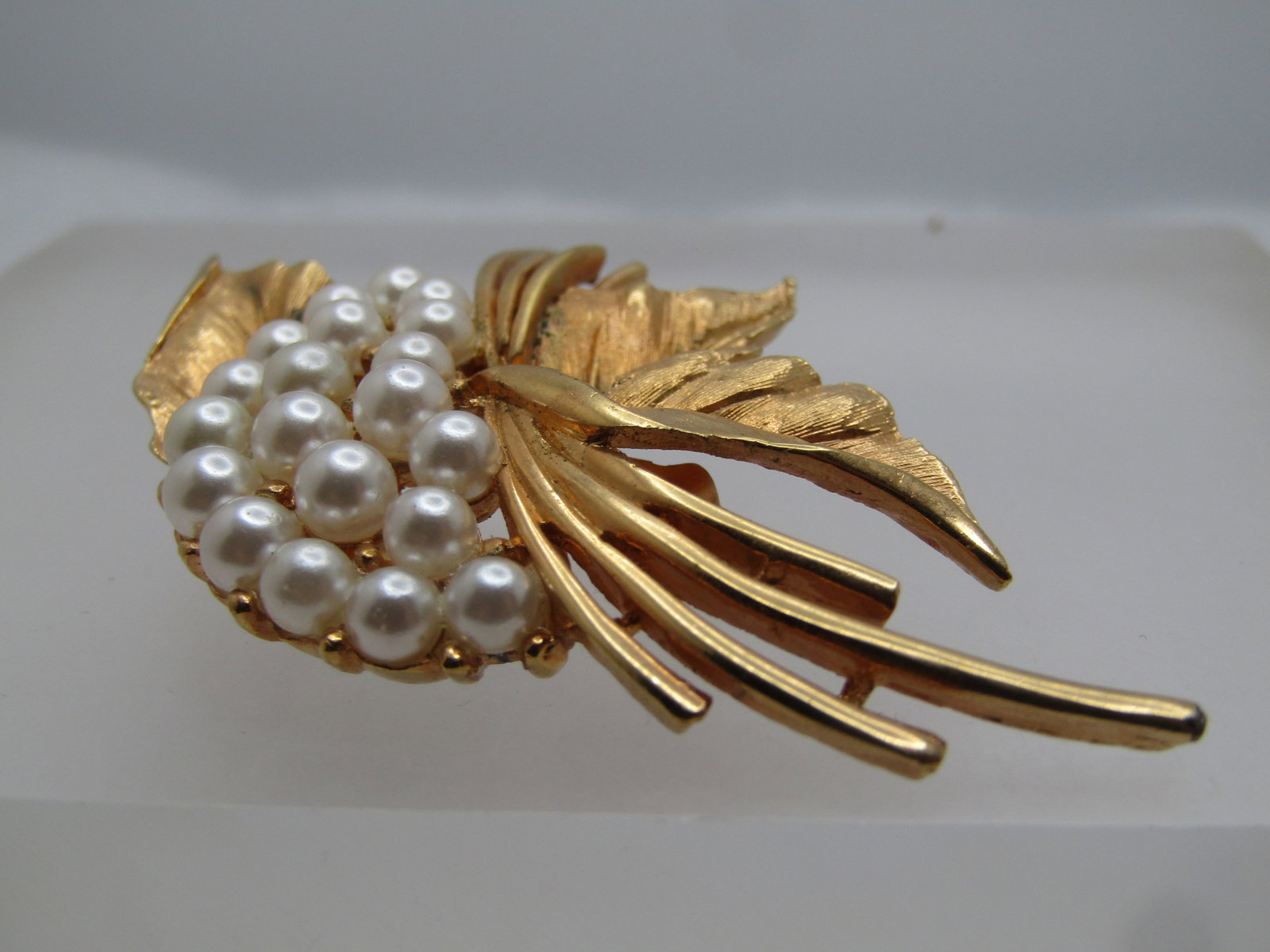 Vintage Faux Pearl Leaf Cluster Brooch, 1960's - 5