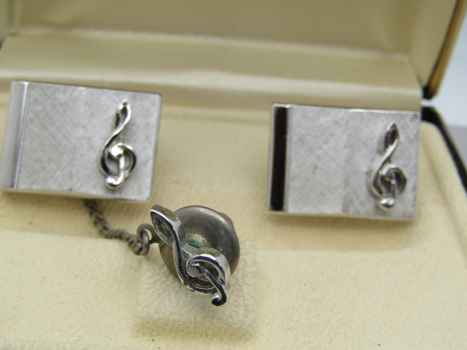 Vintage Swank Treble Clef Cufflinks/Tie Clasp Original Box, 1950's-1960's - 3
