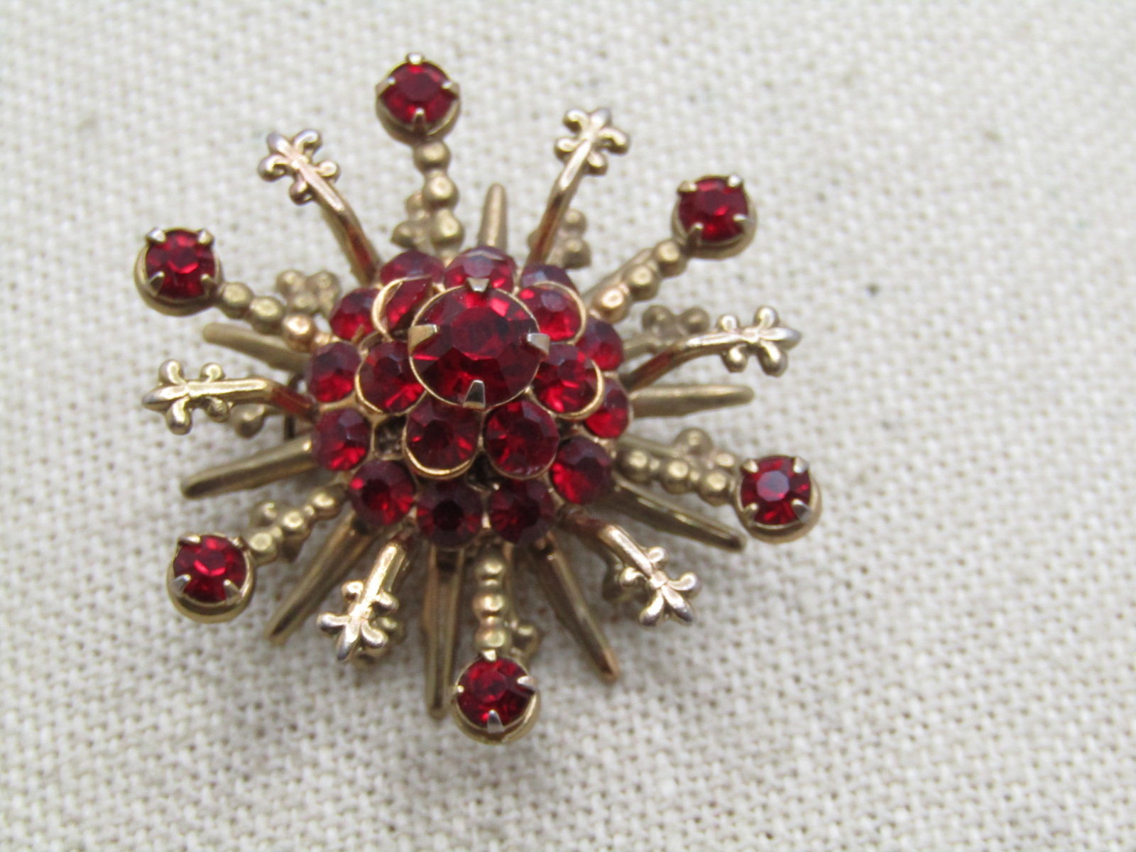 Vintage Red Rhinestone Tiered Brooch, 1940's-1950's (1 of 6)